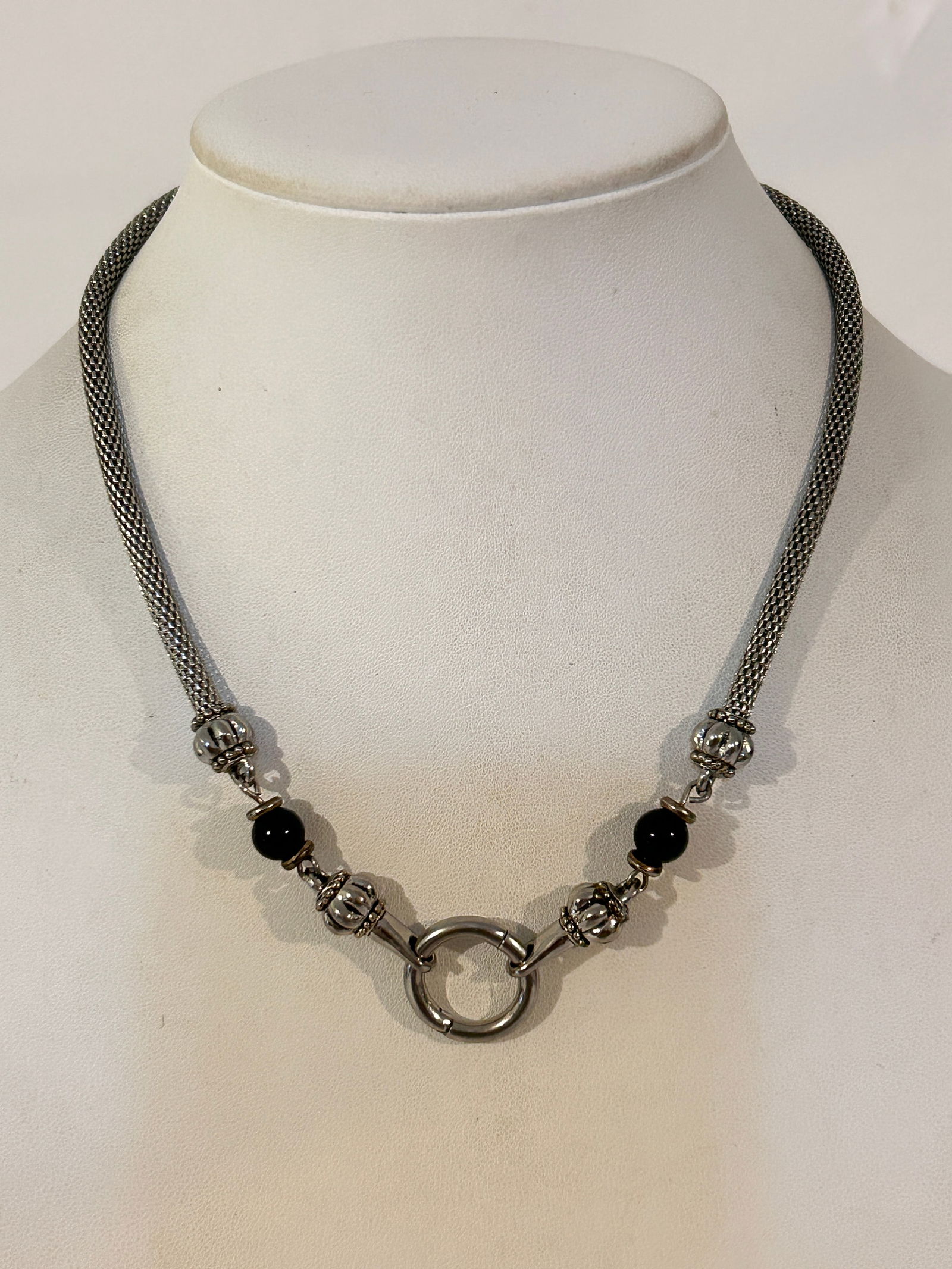 Vintage 1990s Silver Tone Mesh Necklace 16" (1 of 5)