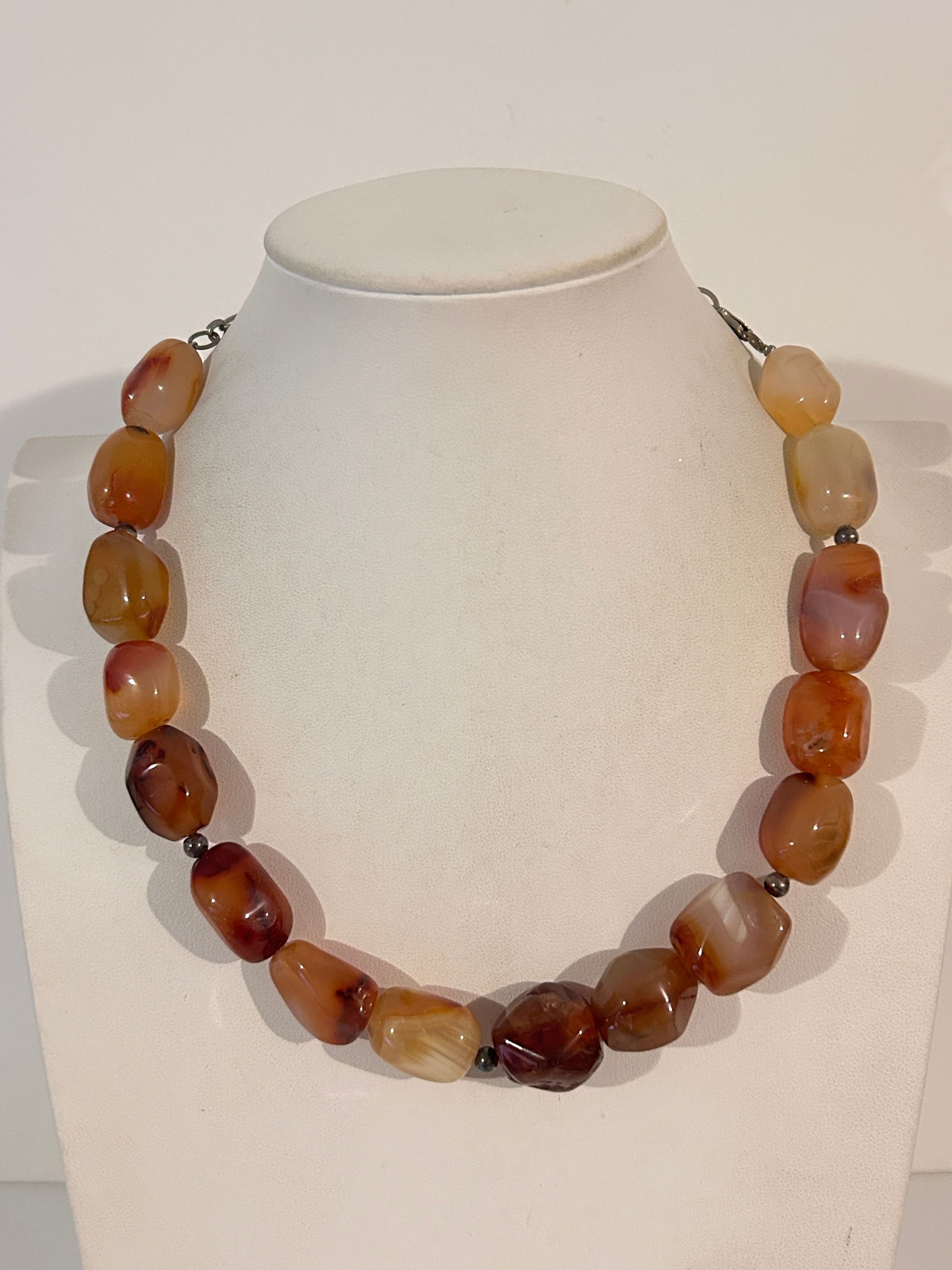 Vintage Semi Precious Sterling Silver Polished Brown Stone 16 inches Necklace (1 of 5)