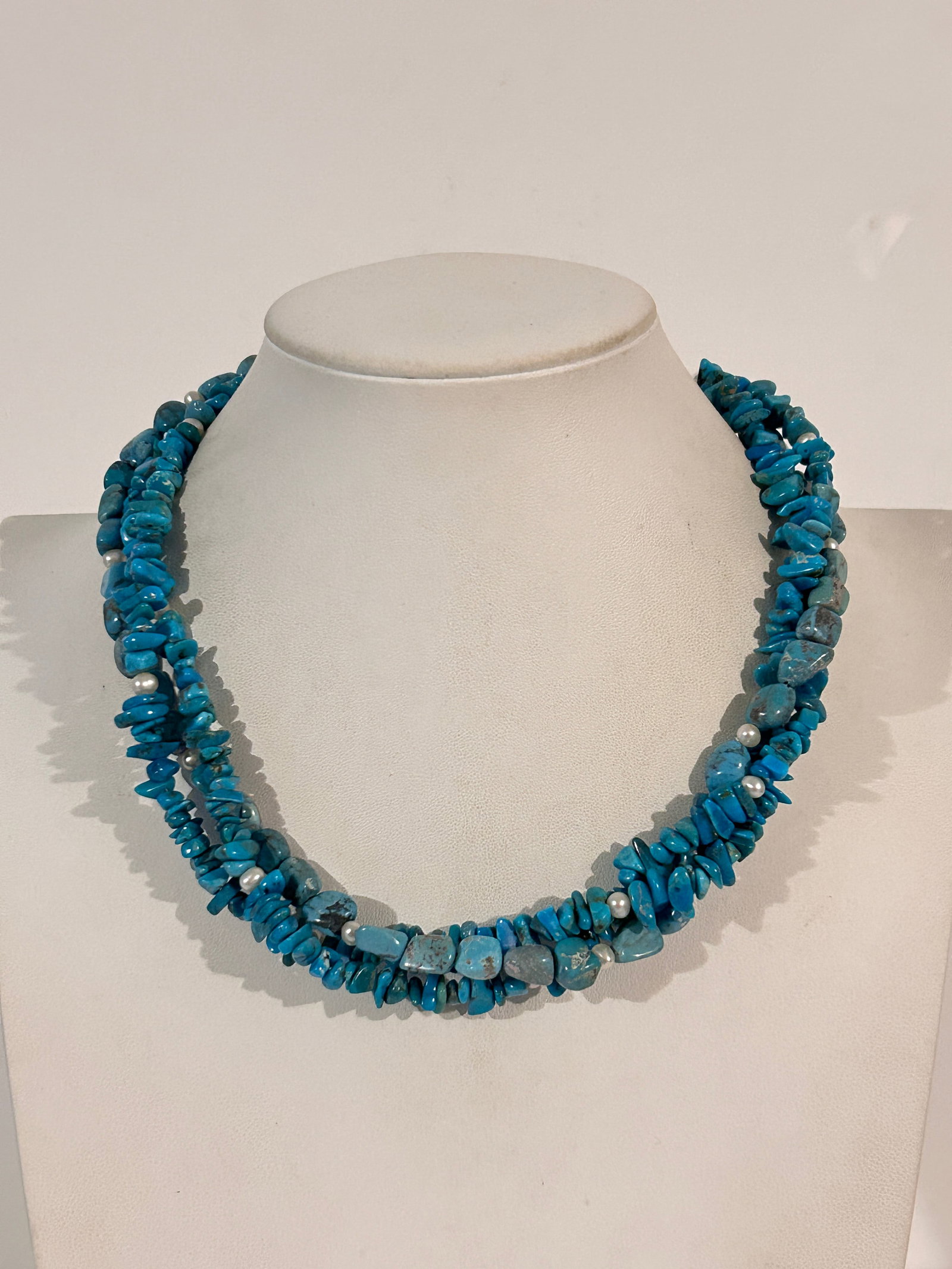 Vintage Sterling Silver 3 strand Turquoise bead Necklace 17" (1 of 5)