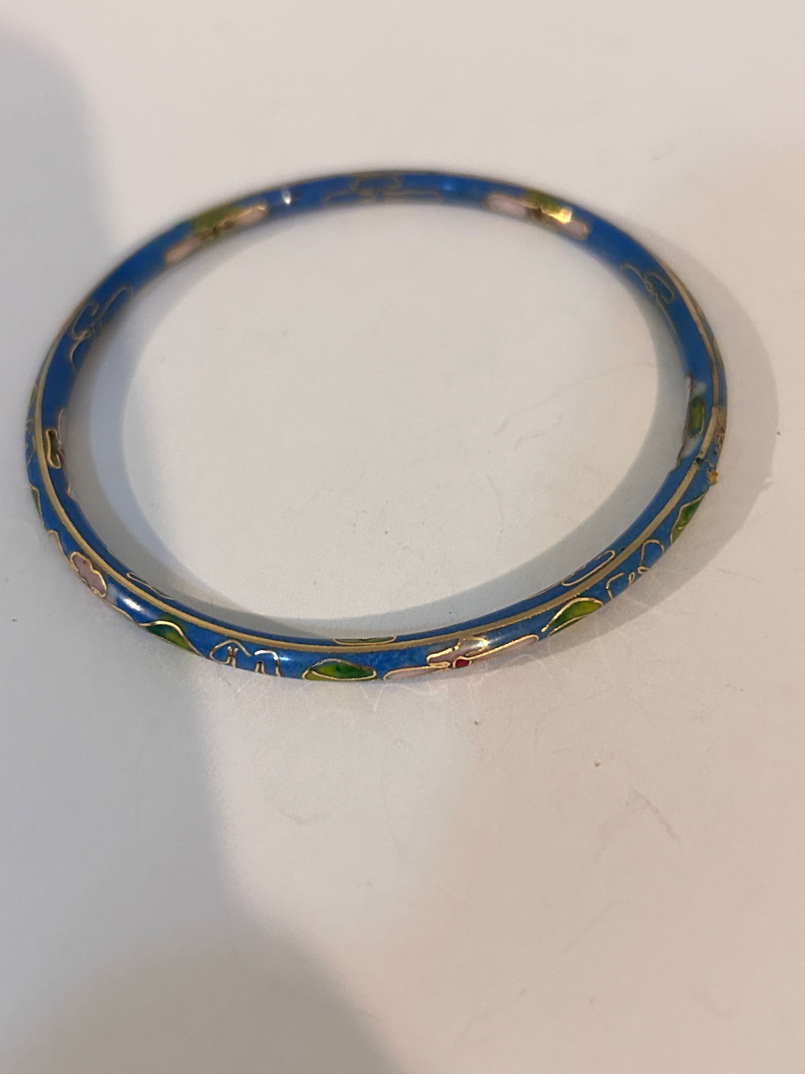 Vintage Chinese Multi Colored Cloisonne Narrow Bangle Bracelet 7" (1 of 4)