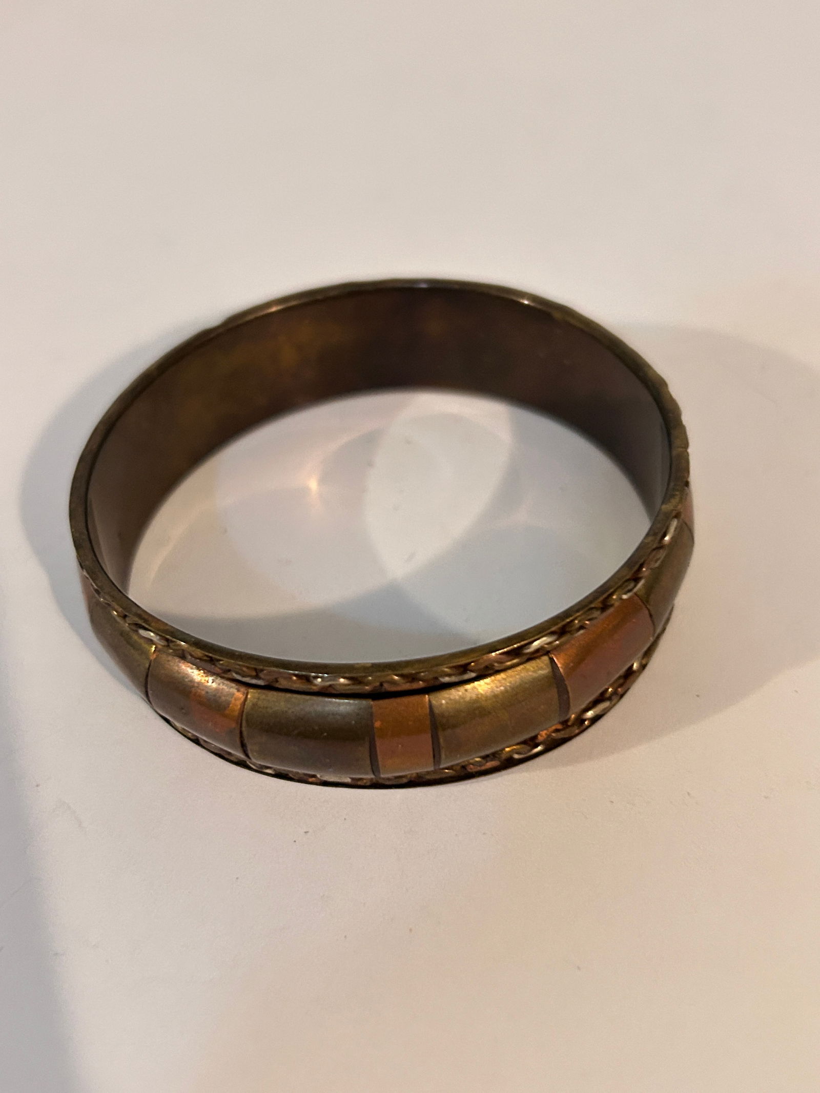 Vintage Made in INDIA Brass & Copper Tone Block Bangle Bracelet (1 of 3)