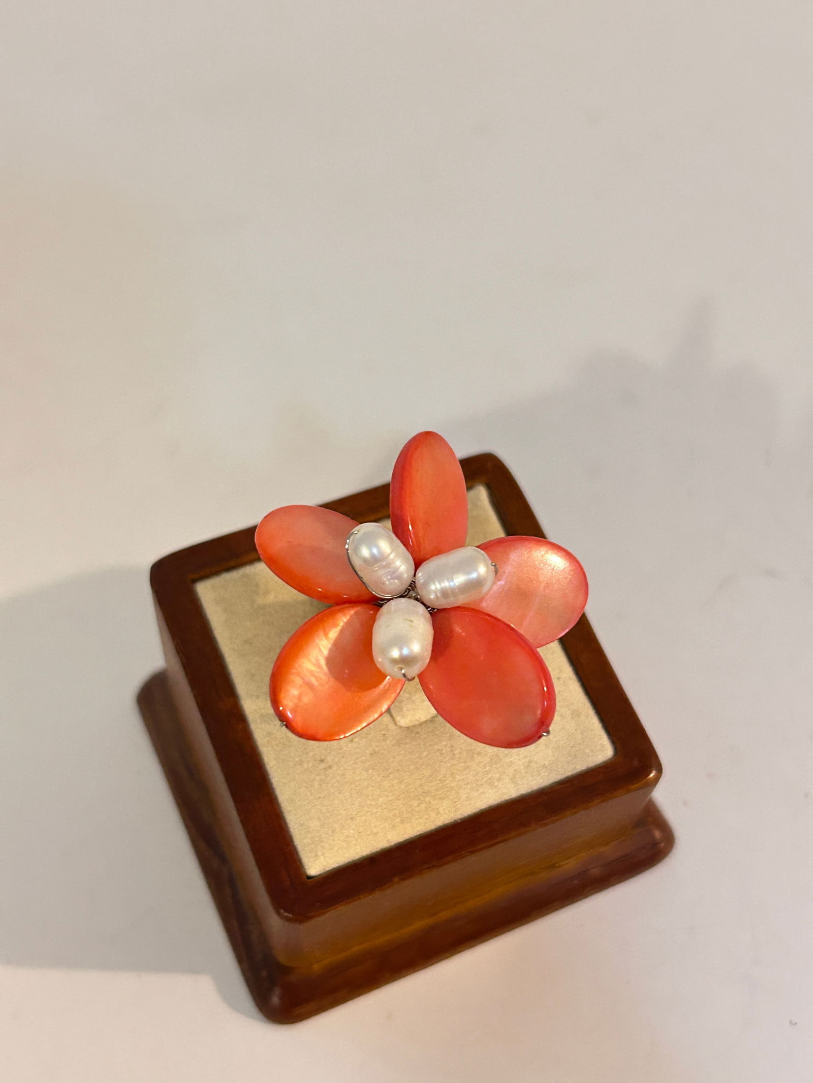 Vintage mother of pearl Faux Pearl floral Custom Ring adjustable (1 of 4)