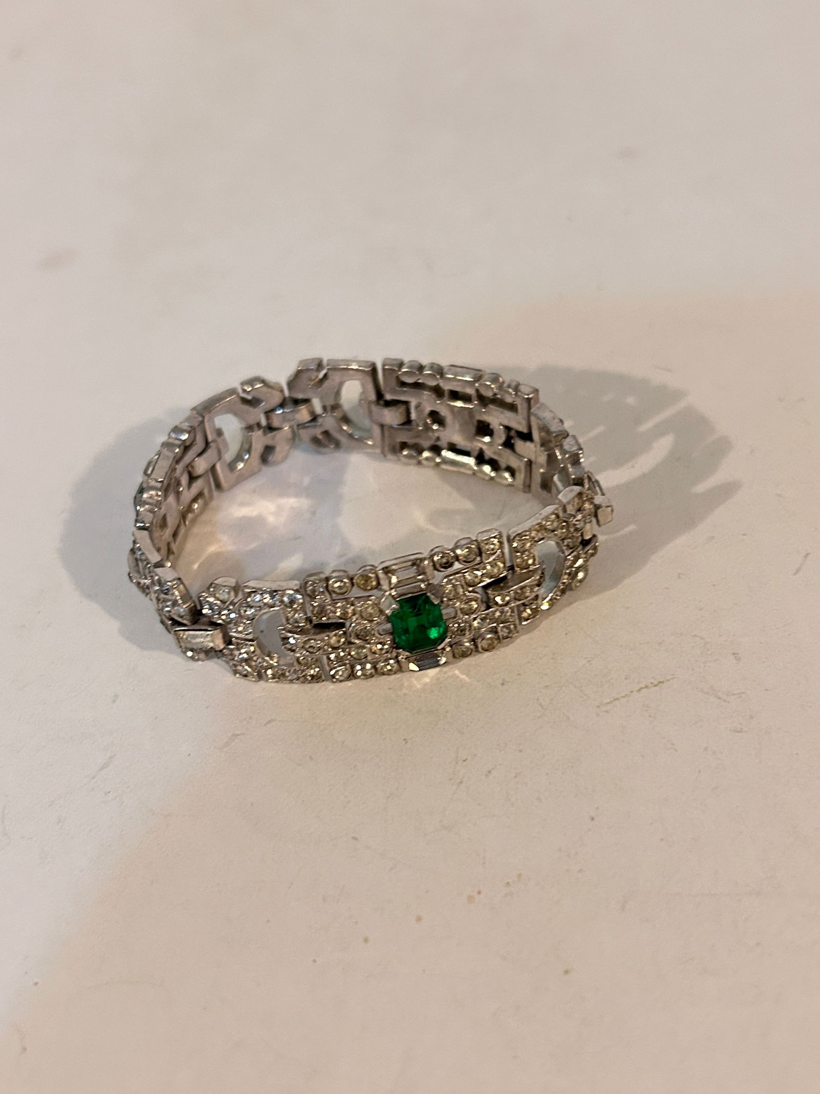 Vintage Green rhinestone Bracelet 7" (1 of 3)