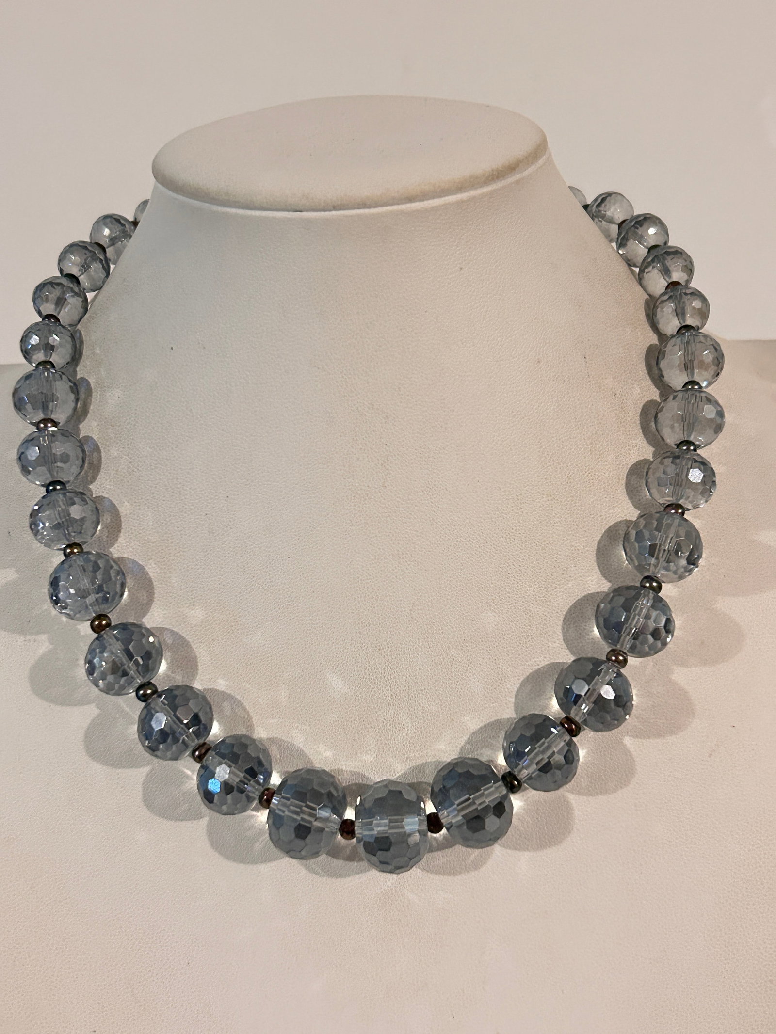 Vintage Sterling Silver Crystal Bead heavy Necklace 17" (1 of 5)