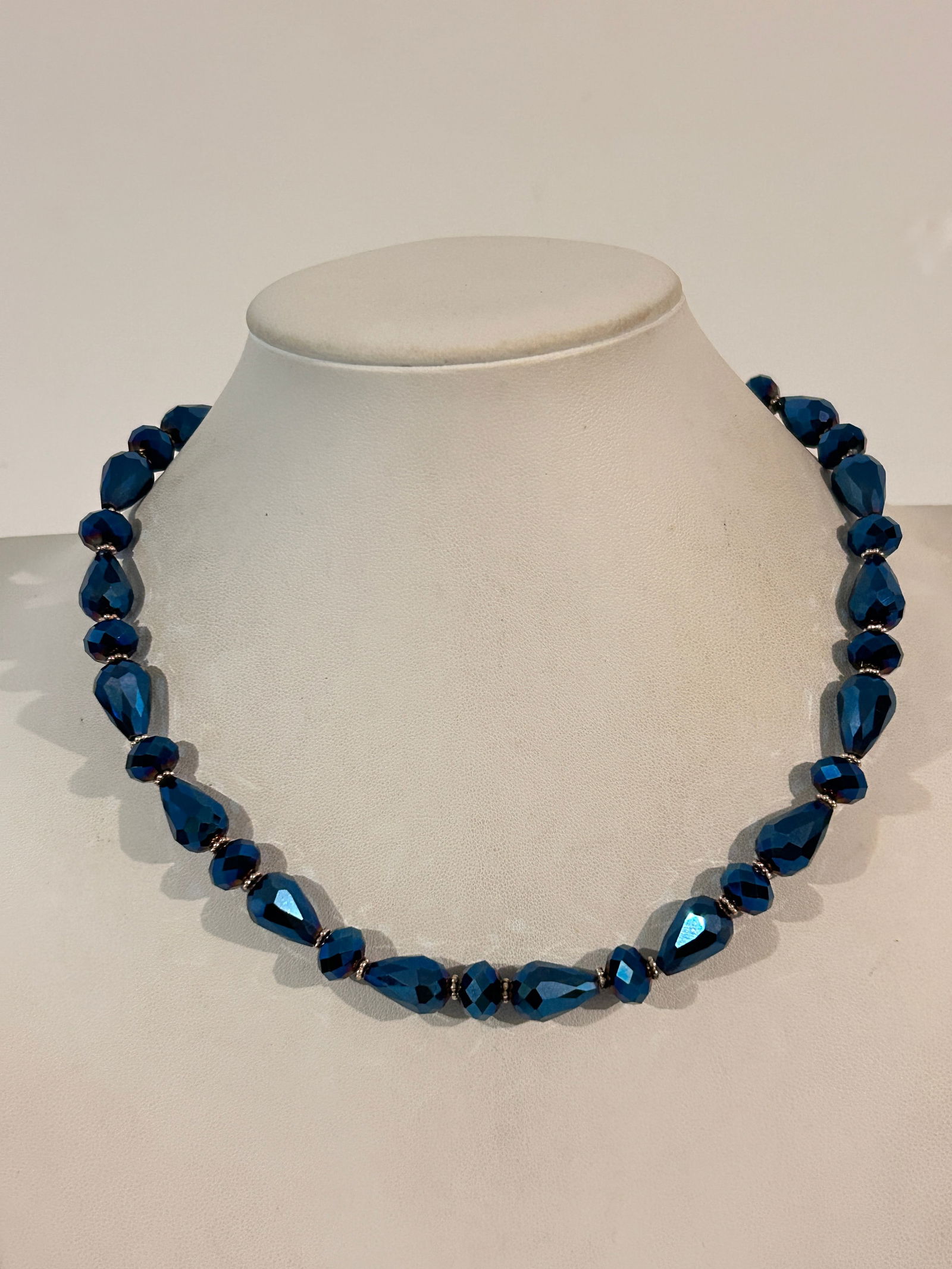 Vintage Sterling Silver Blue Crystal bead Necklace 17" (1 of 5)