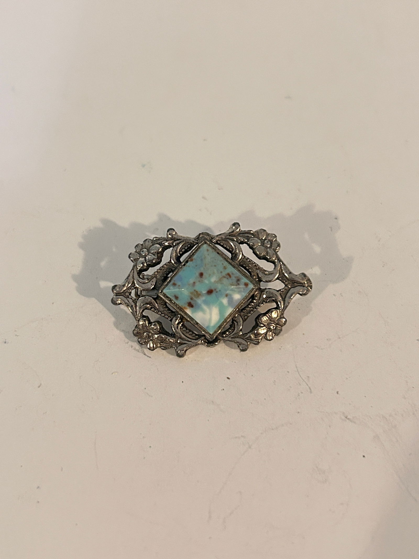 Vintage silver tone green Brooch (1 of 4)