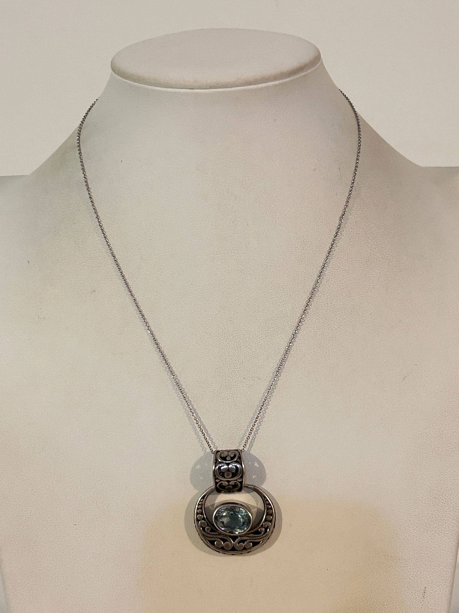 Vintage Sterling Silver Tested Sapphire Pendant Necklace sz 17" 17 Grams Please view all photos as (1 of 5)