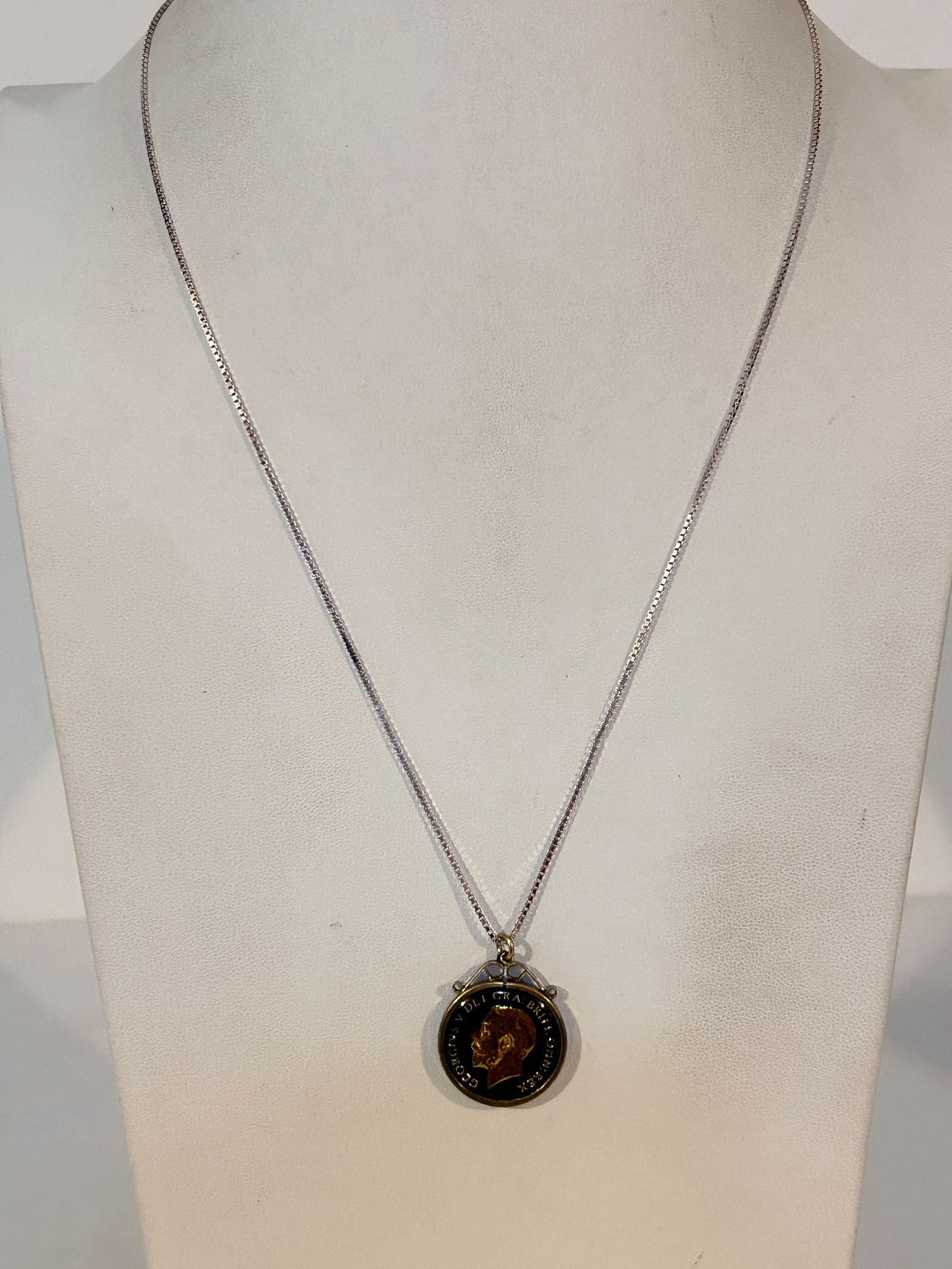 George V 1918 Sterling Florin Hand Enameled Coin Gold Tone Pendant Vintage 23" 13 grams Please: George V 1918 Sterling Florin Hand Enameled Coin Gold Tone Pendant Vintage 23" 13 grams Please view all photos as they are part of the description and condition of this Item, Feel free to contact me w