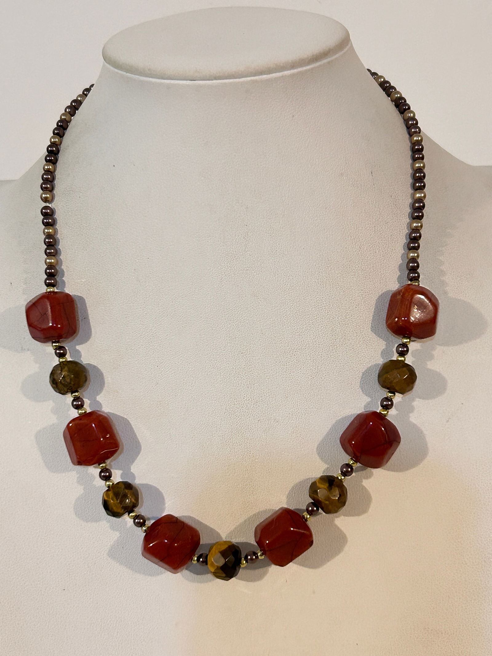 Vintage Jasper Tigers Eye bead Necklace sz 18" extender added: Vintage Jasper Tigers Eye bead Necklace sz 18" extender added Please view all photos as they are part of the description and condition of this Item, Feel free to contact me with questions or picture r