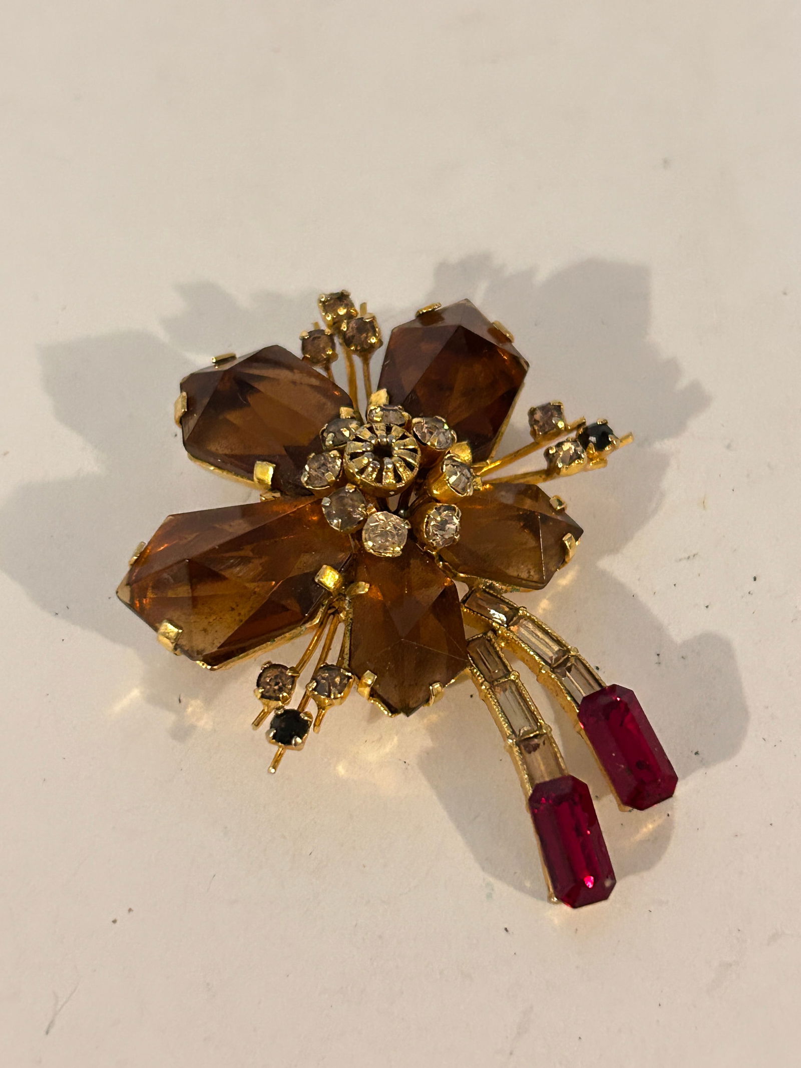 Vintage Colorful Rhinestone signed Austria Brooch Gold Tone Multi Stone (1 of 4)