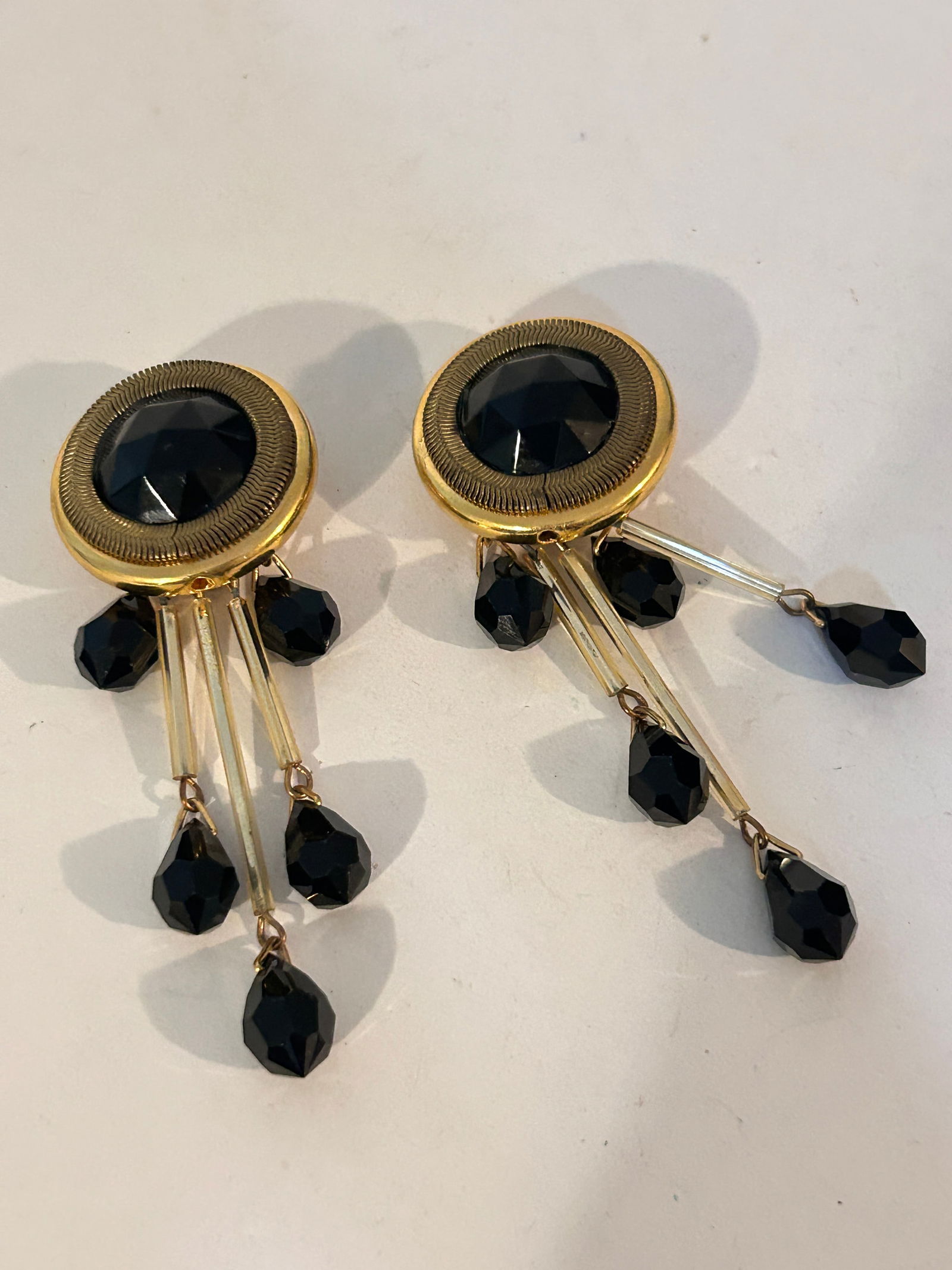 Vintage gold tone black glass earrings (1 of 4)