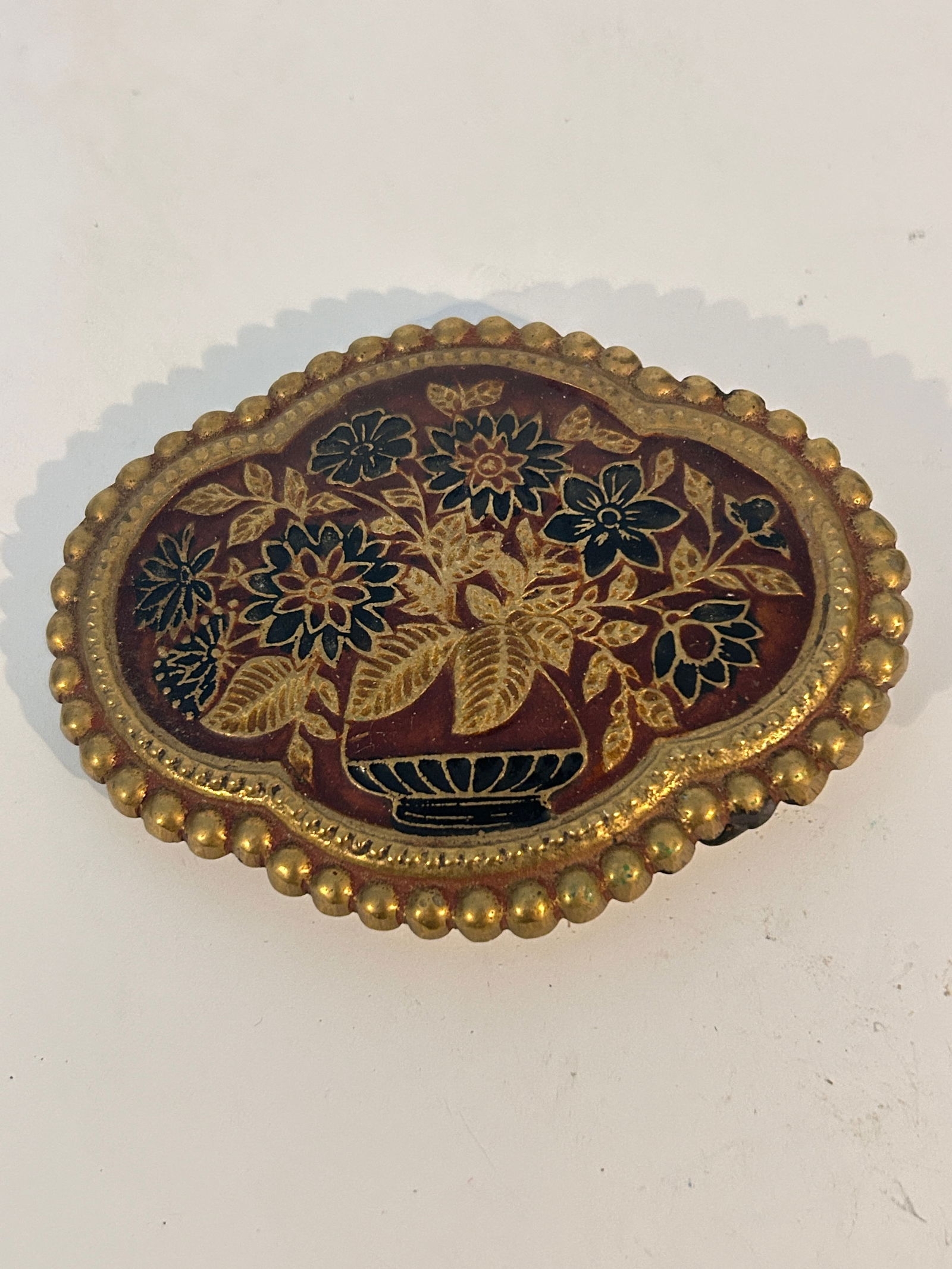 Golden Hands Lee Bernay Vintage Belt Brass Enamel Buckle (1 of 4)