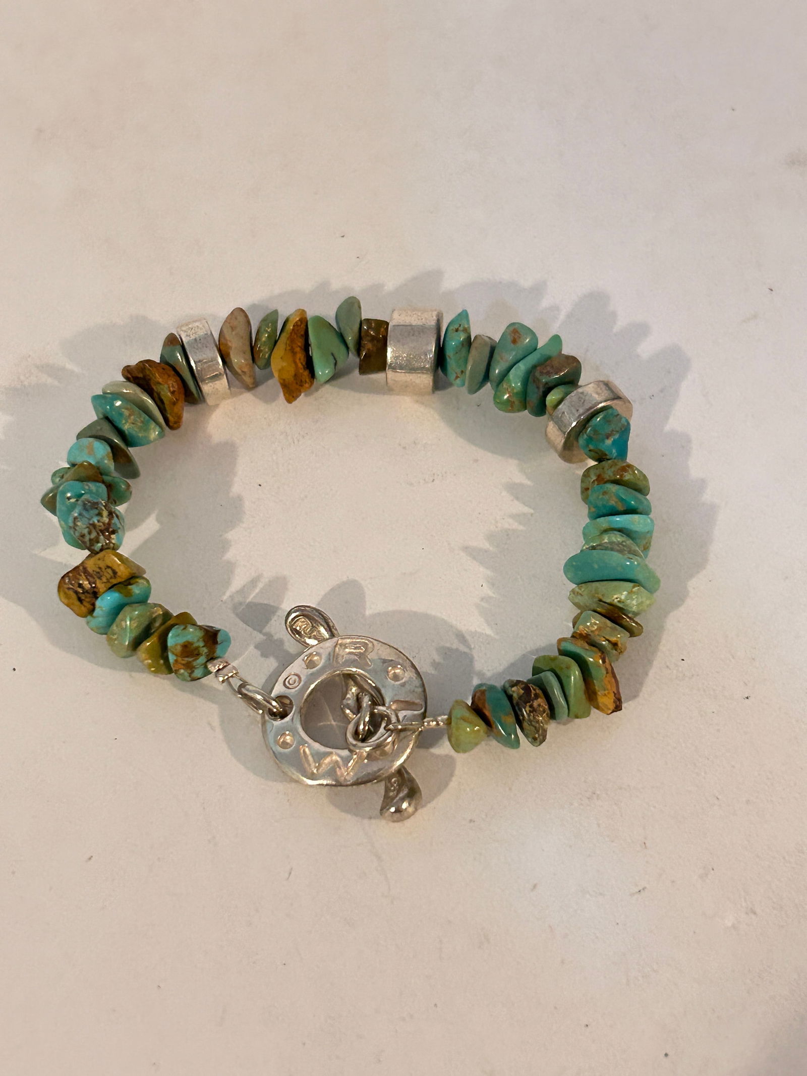 Robert Lee Morris Sterling Silver Turquoise Toggle Bracelet sz 8" 42 Grams: Robert Lee Morris Sterling Silver Turquoise Toggle Bracelet sz 8" 42 Grams Please view all photos as they are part of the description and condition of this Item, Feel free to contact me with questions