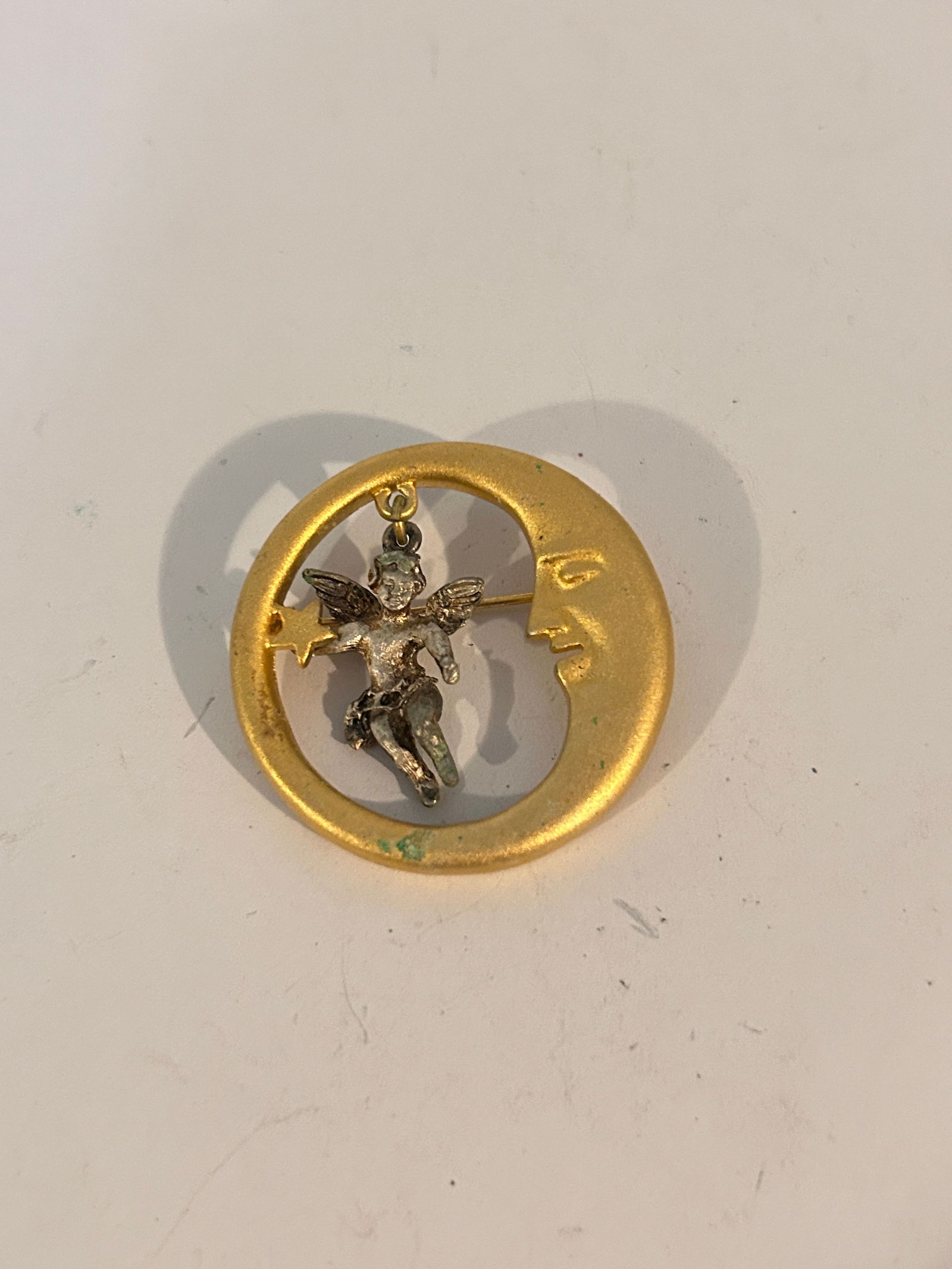 Vintage Signed M Jent Gold moon Brooch (1 of 4)