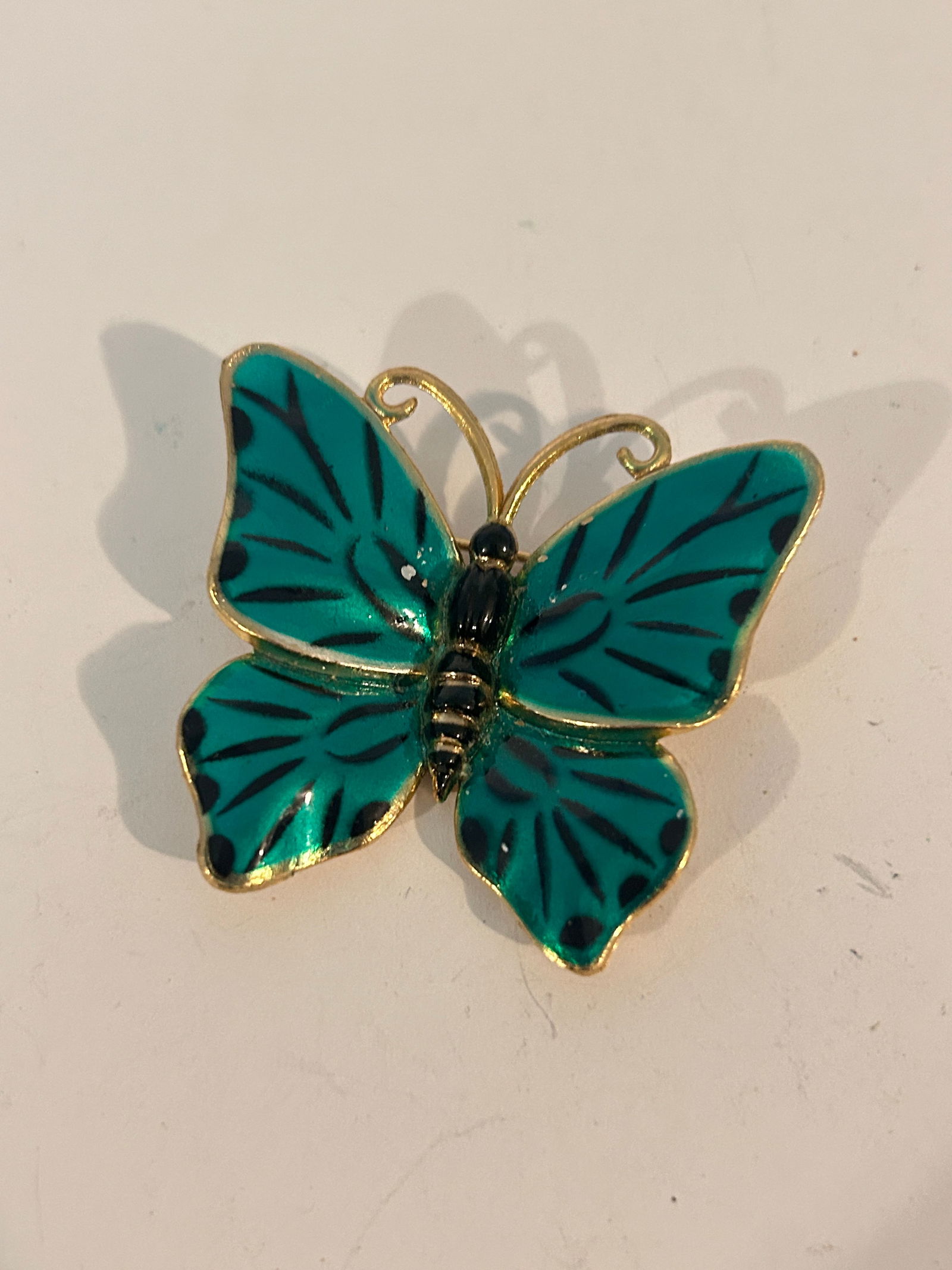 Vintage gold tone green enamel Butterfly Brooch (1 of 4)