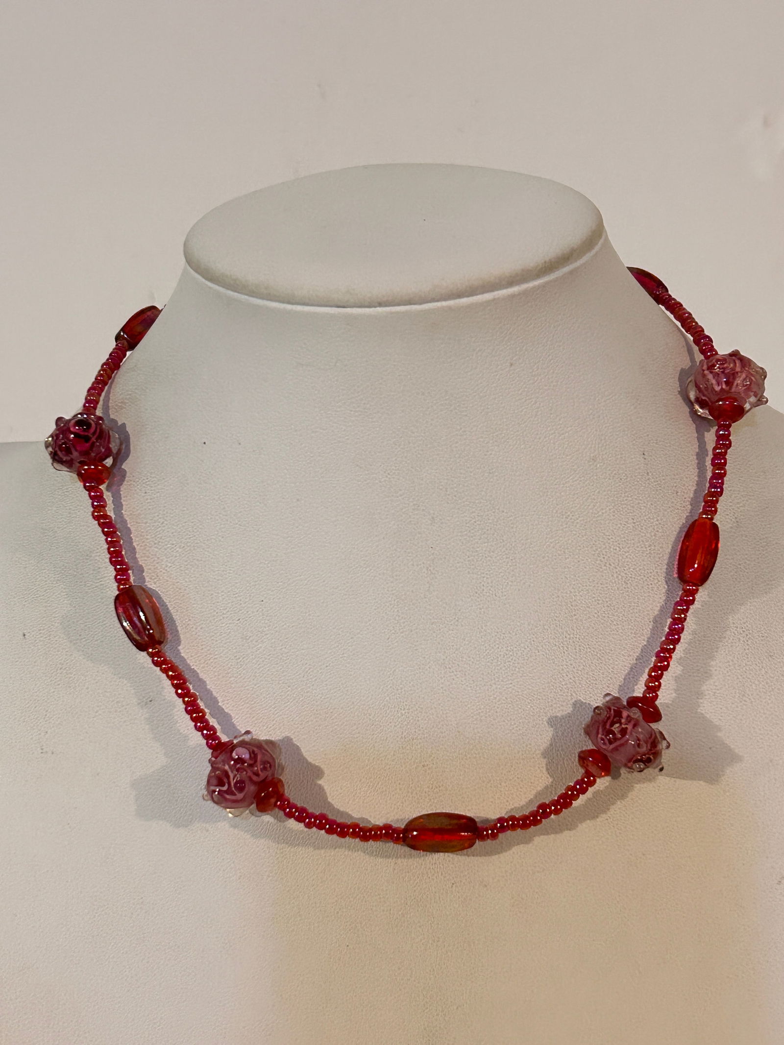 Old Murano glass pink bead choker Necklace sz 16" (1 of 5)