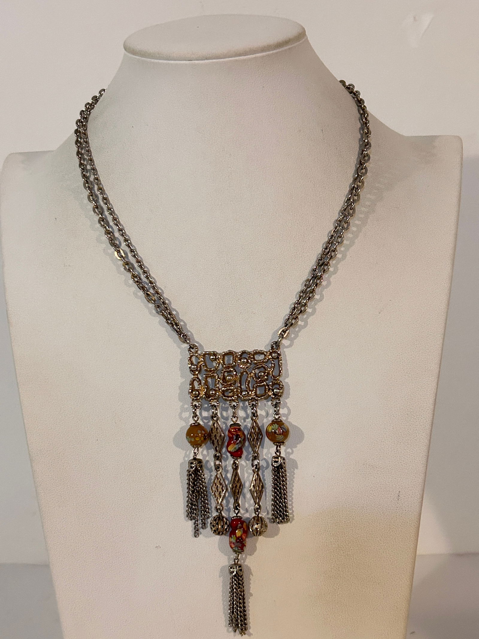 Vintage Murano bead glass silvertone Necklace sz 16" (1 of 5)