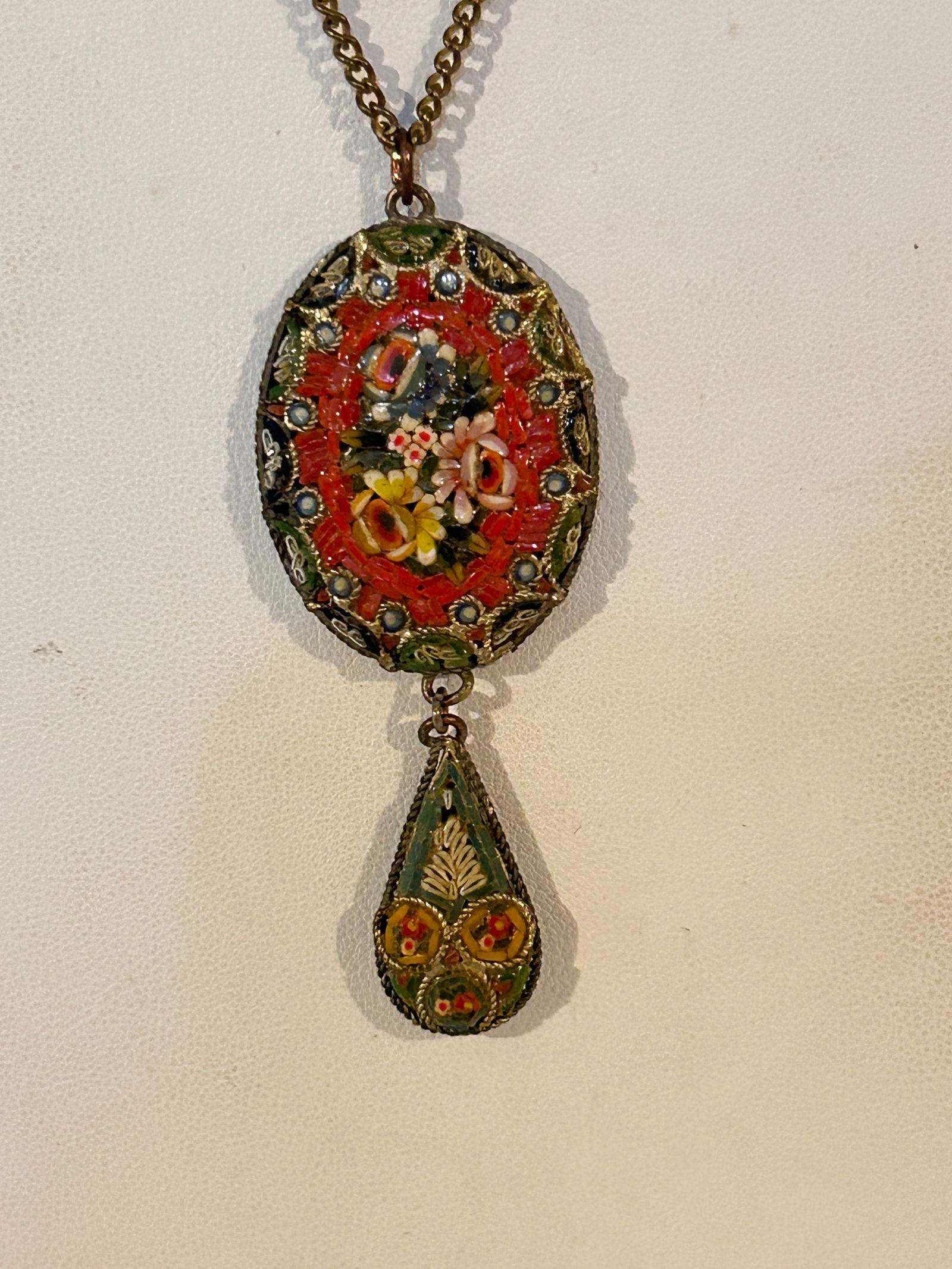 Italian micro mosaic Pendant Necklace 20" (1 of 6)