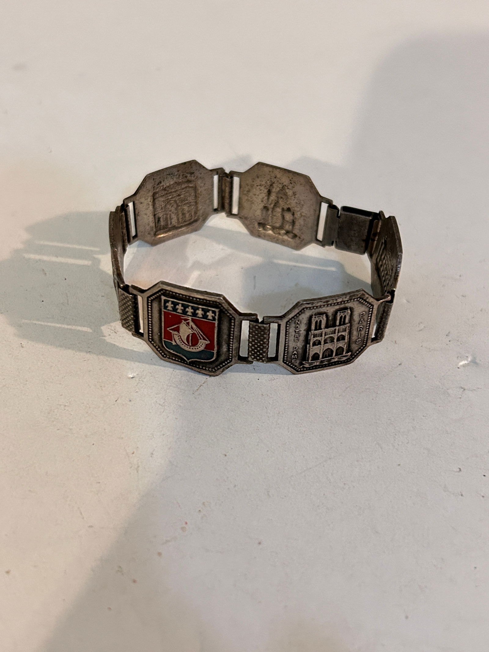 Vintage Silver Tone Paris Metal Link Panel Bracelet Souvenir Unmarked 8 (1 of 4)