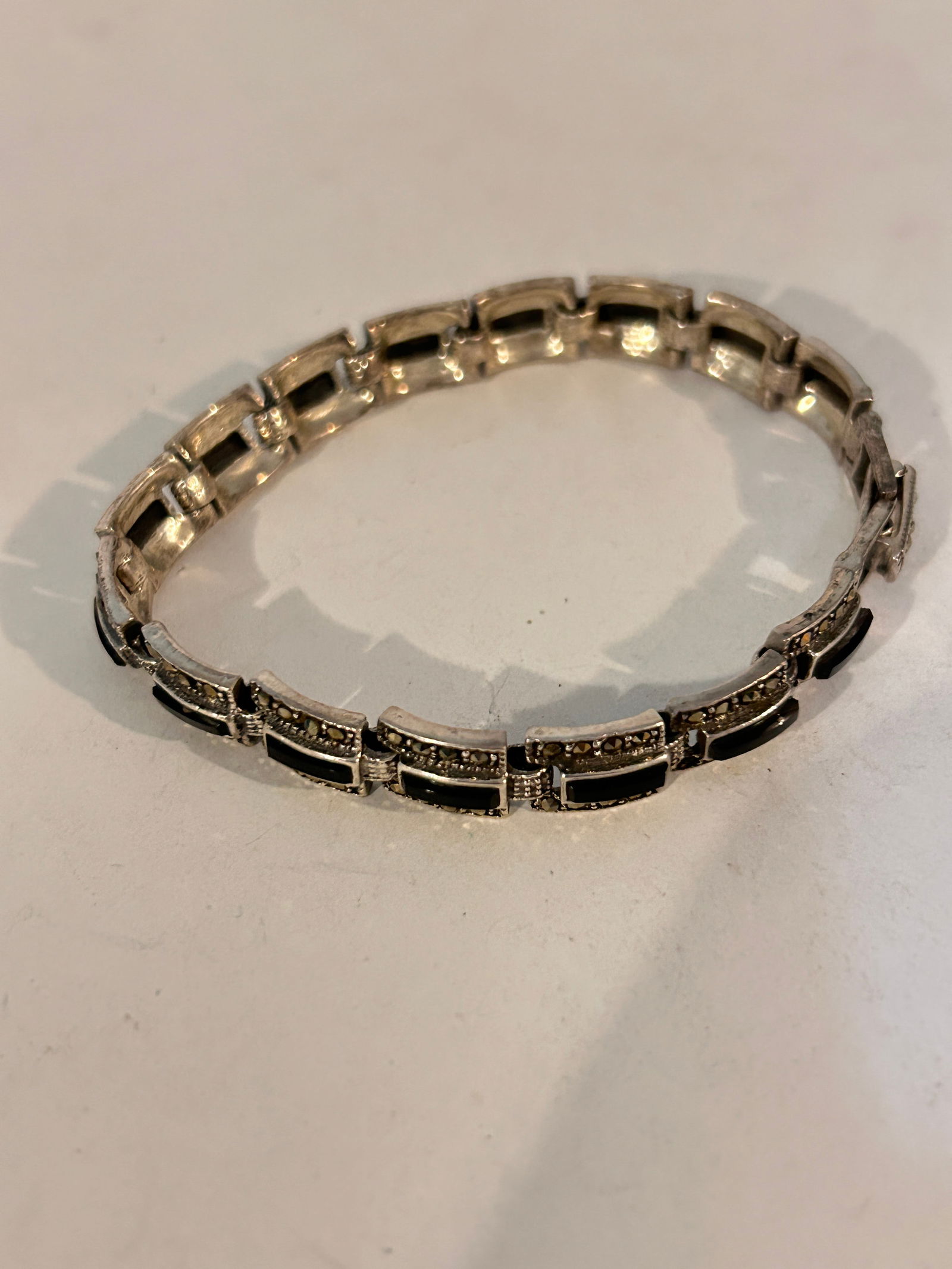 Vintage Sterling Silver onyx Bracelet 7" 19 grams (1 of 4)