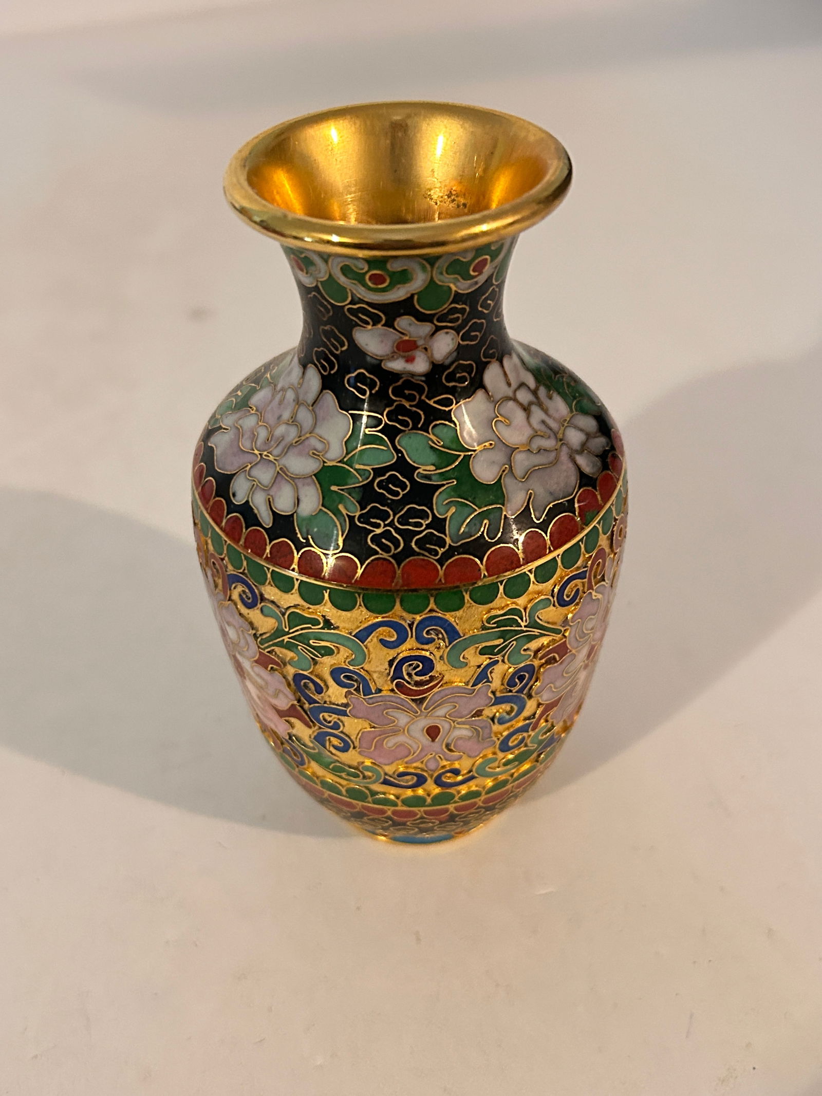 Cloisonne Vase France Flower antique 5" gold French floral miniature (1 of 4)