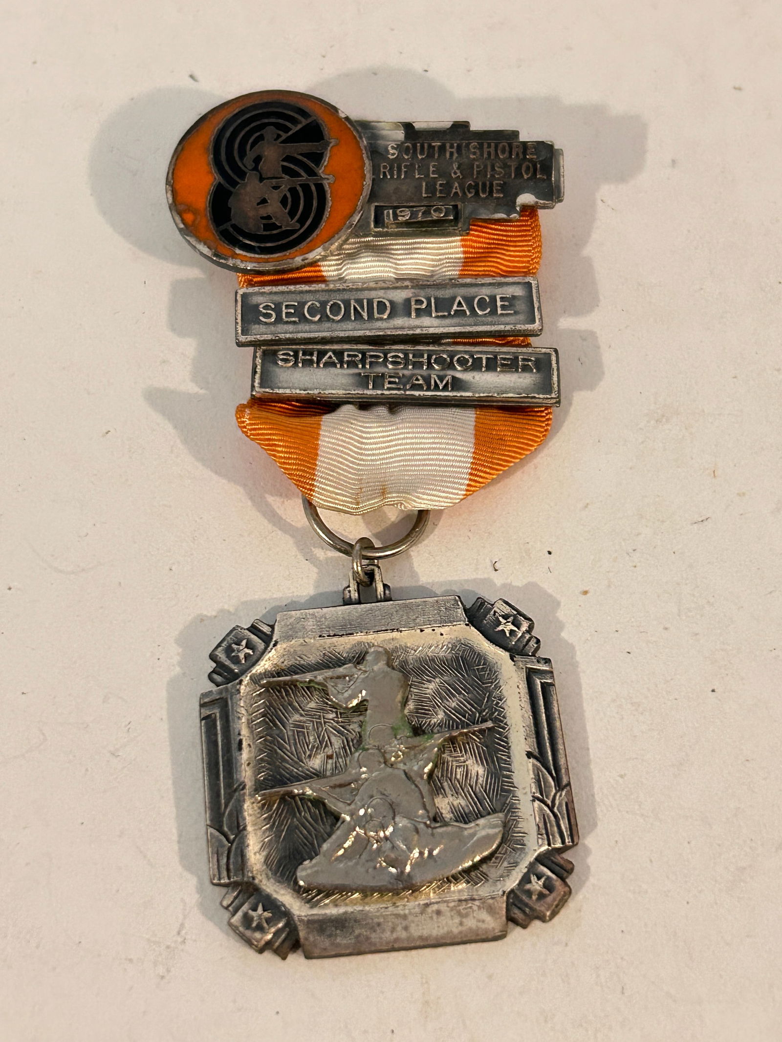 1970 Sterling Silver South Shore Rifle Sharp Shooting Competition Medal 40 grams: 1970 Sterling Silver South Shore Rifle Sharp Shooting Competition Medal 40 grams Please view all photos as they are part of the description and condition of this Item, Feel free to contact me with que