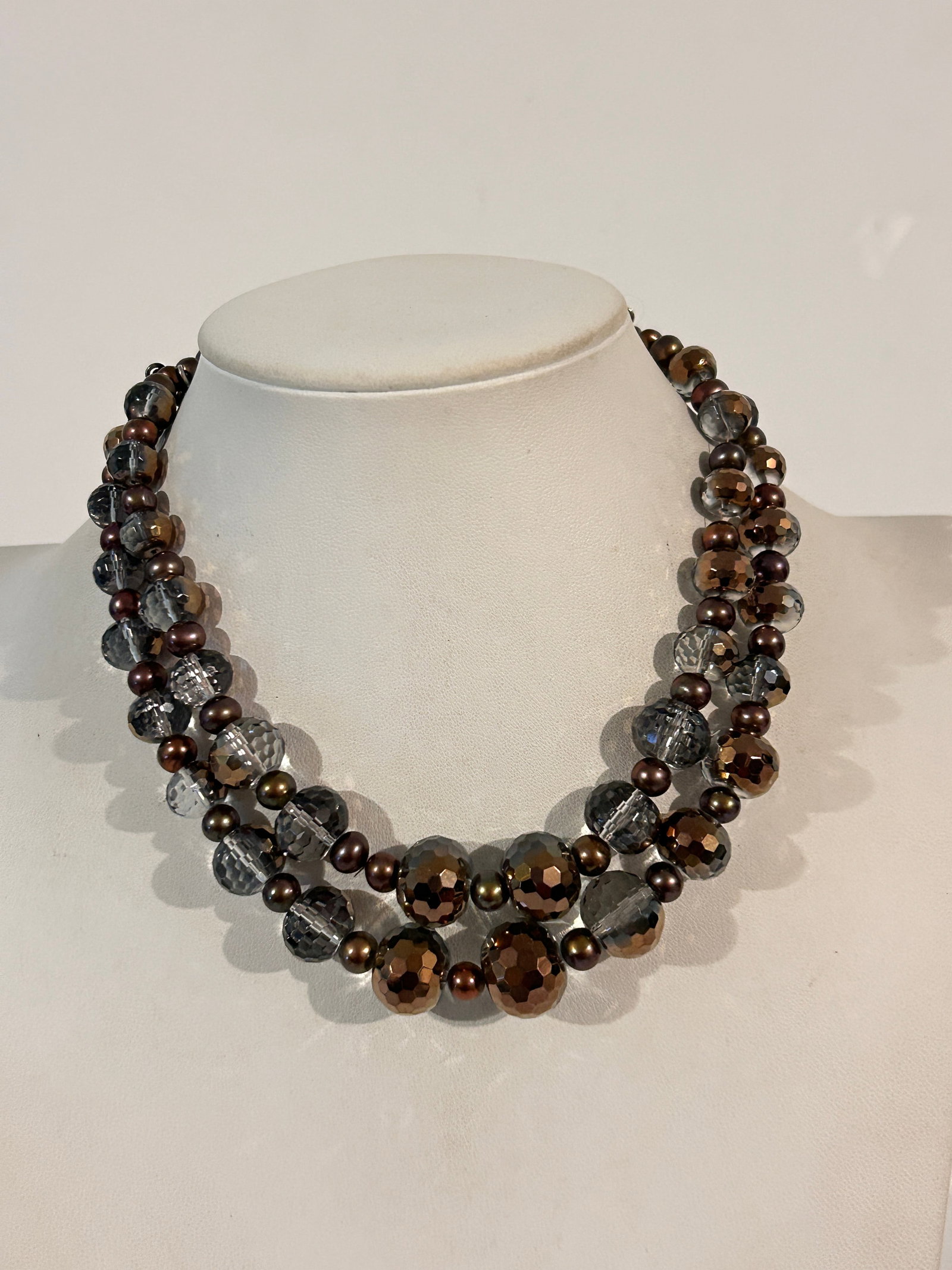 Vintage Sterling Silver Double Strand Crystal bead heavy Necklace 14" (1 of 5)