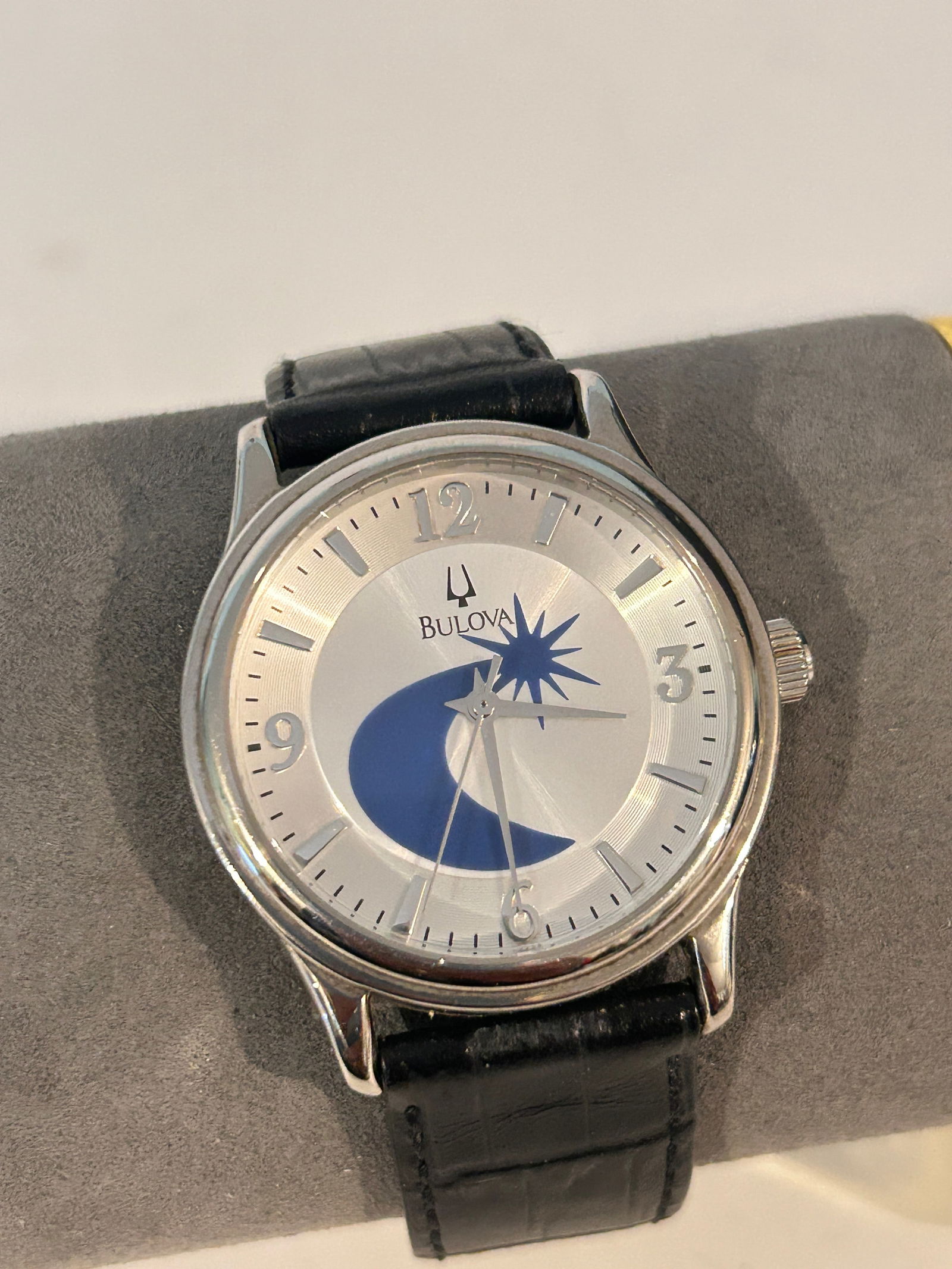 BULOVA Model C8341109 Round Case Silver Womens Watch and Dark Leather band working (1 of 5)