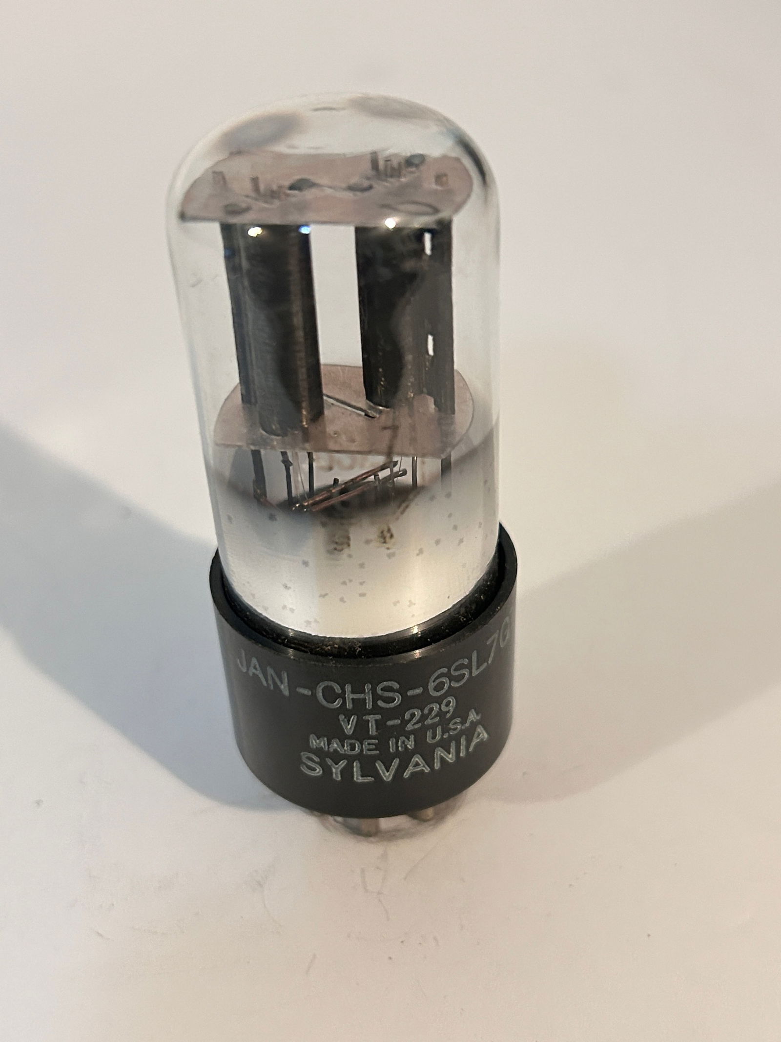 Sylvania VT-229, 6SL7GT, military, black round plates, wartime Tested (1 of 4)