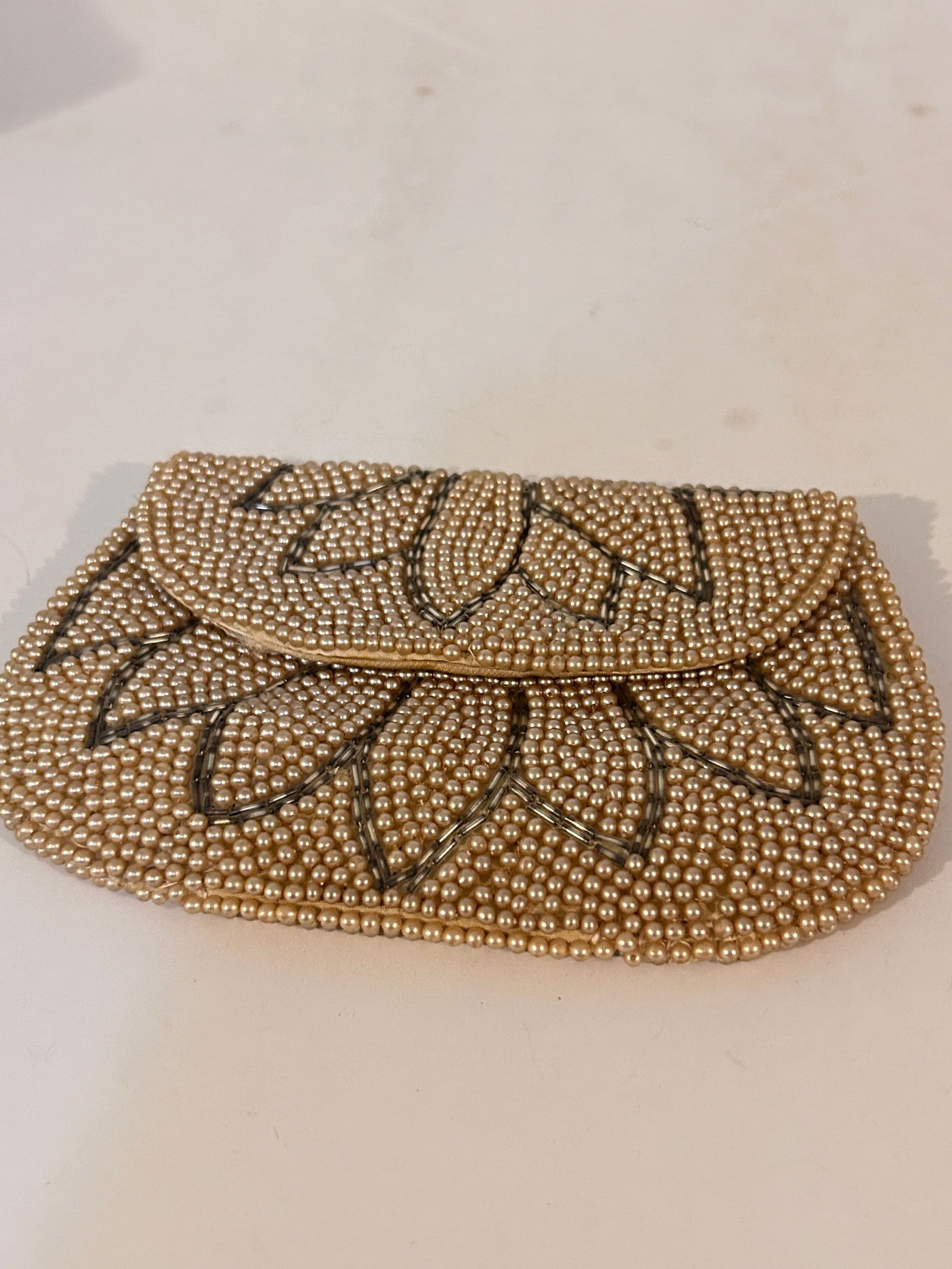 Vintage La Regale Japan Beaded Faux Pearls Clutch Bag Cream Snap Pocket (1 of 4)