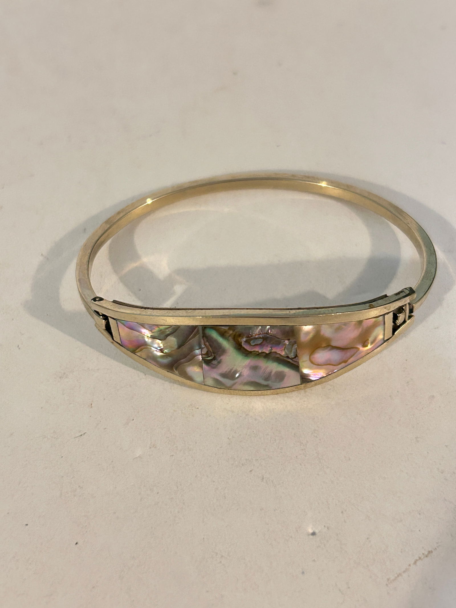 Vintage Alpaca Mexico Abalone HINGED Bracelet 7" (1 of 5)