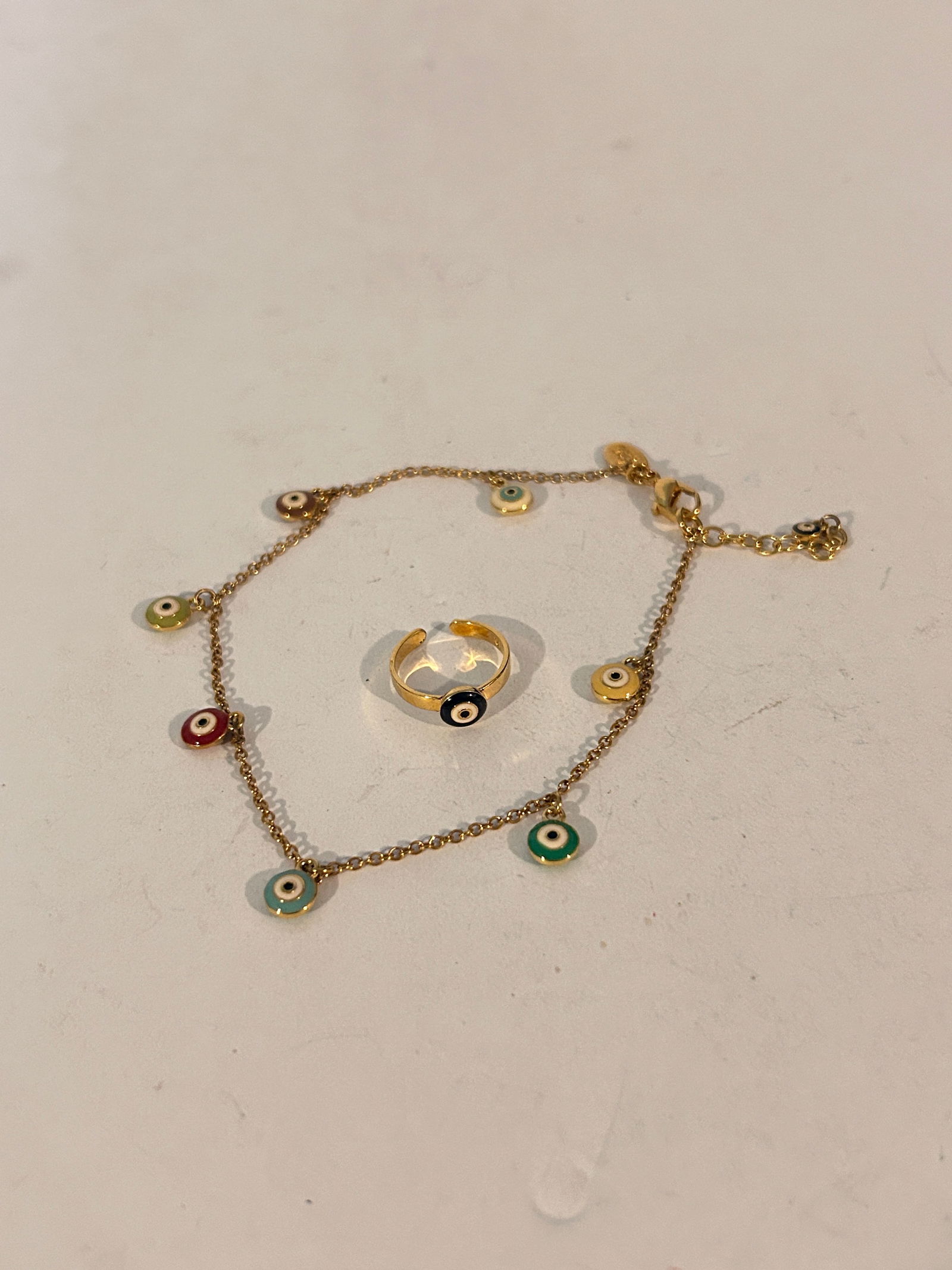 Old Joan Rivers evil eye ankle Bracelet and toe ring: Old Joan Rivers evil eye ankle Bracelet and toe ring Please view all photos as they are part of the description and condition of this Item, Feel free to contact me with questions or picture requests!