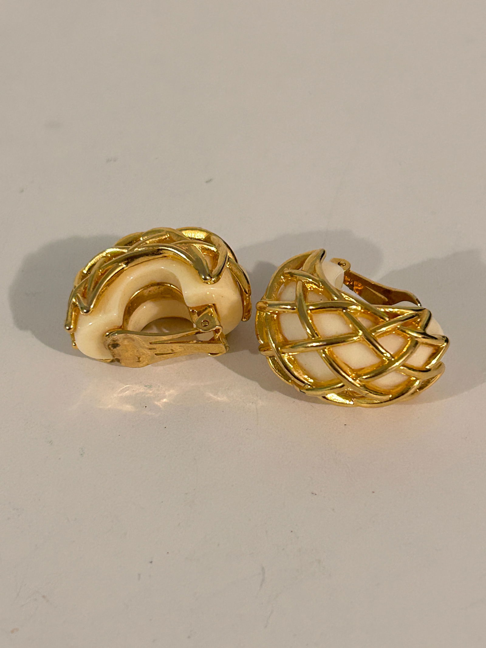 Vintage Kenneth Jay Lane Cream Lucite Clip On Earrings (1 of 5)