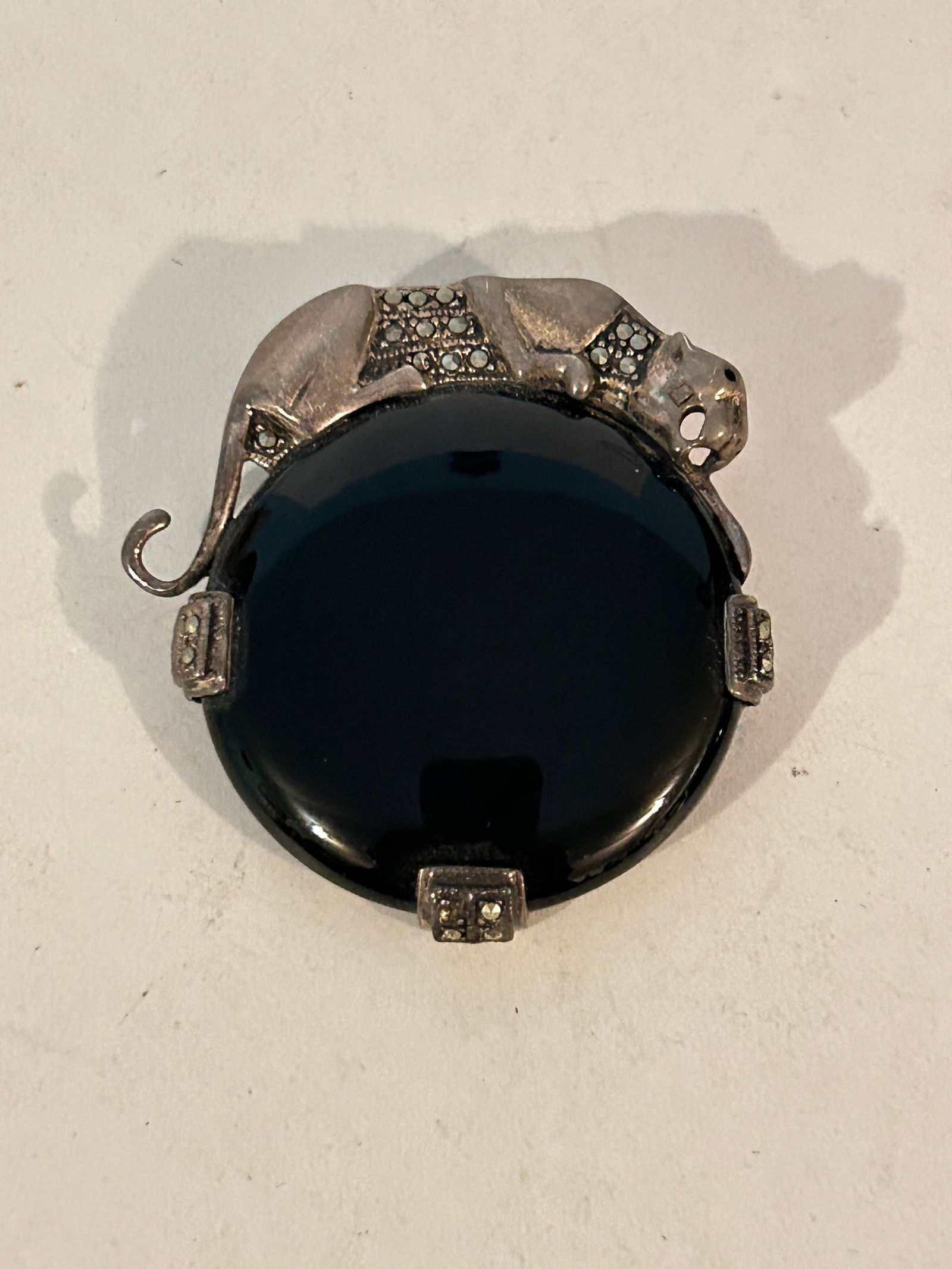 Vtg Sterling Silver Black Onyx Marcasite Panther Brooch Pin Pendant 2": Vtg Sterling Silver Black Onyx Marcasite Panther Brooch Pin Pendant 2" Please view all photos as they are part of the description and condition of this Item, Feel free to contact me with questions or