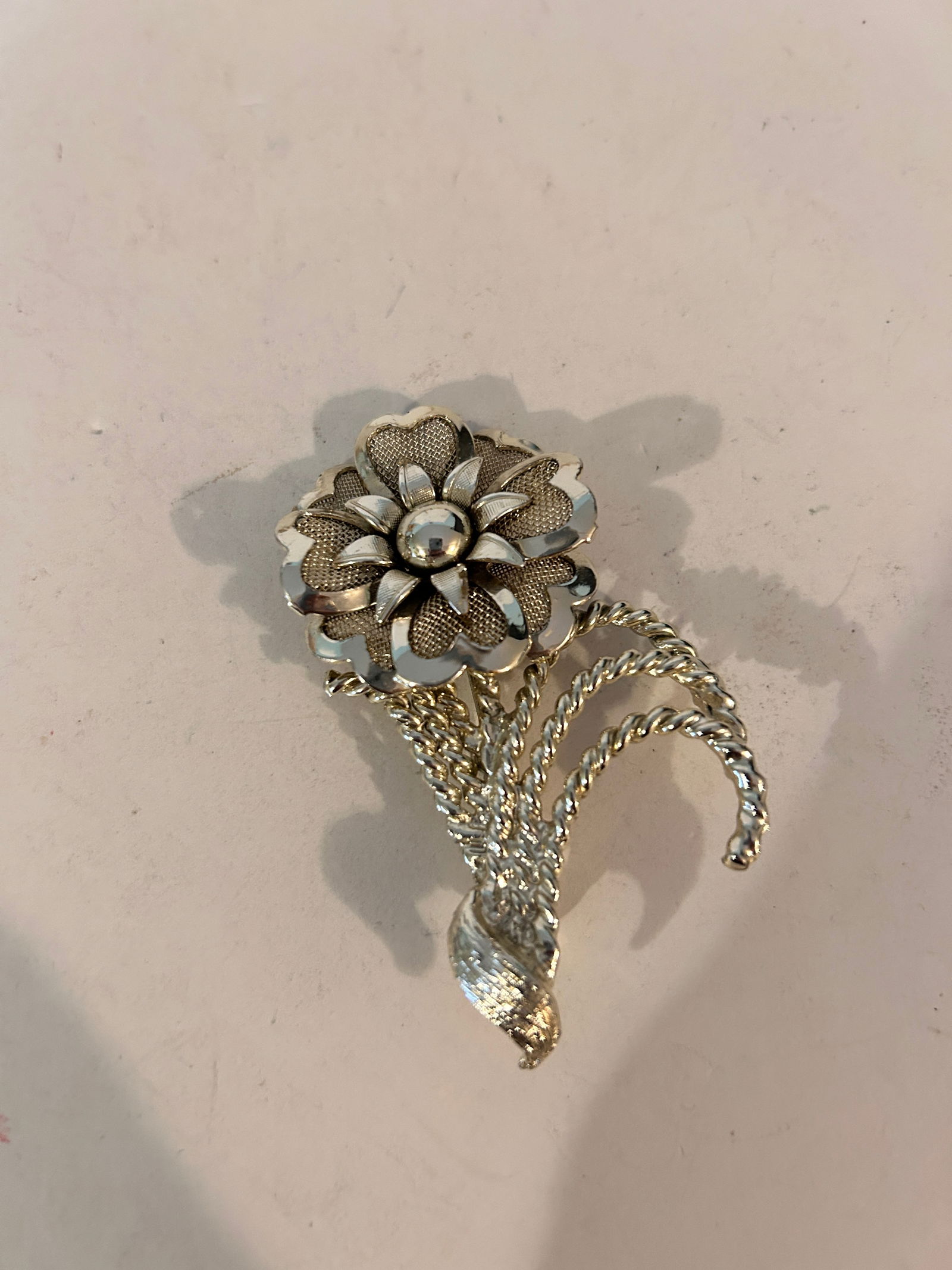 Vintage Silver Tone Flower Brooch (1 of 4)