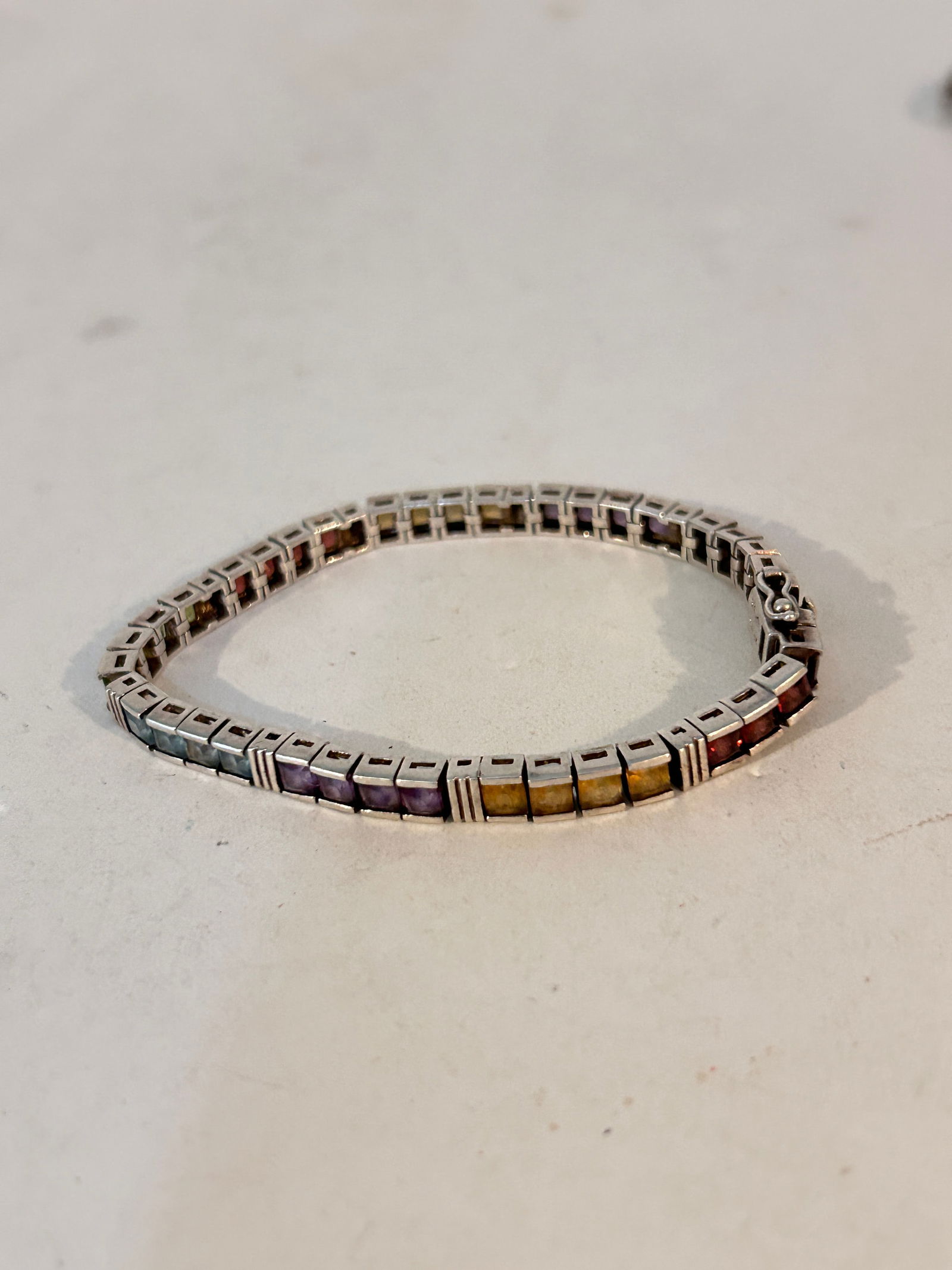 Vintage Sterling Silver Multi Color Gem Stones Bracelet 7" 20 Grams (1 of 4)