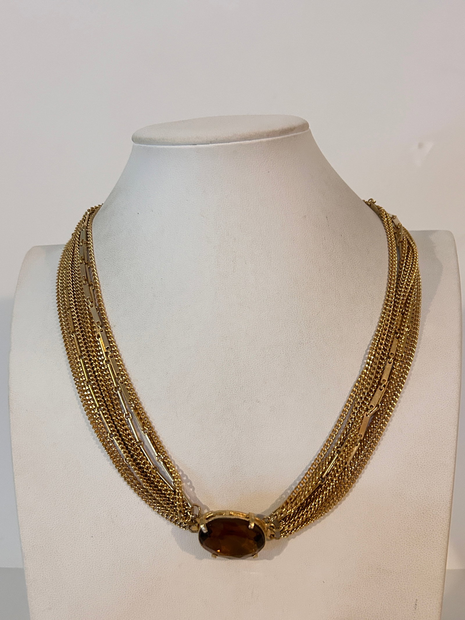 Vintage Gold Tone Multi Strand rhinestone Necklace 19" (1 of 6)
