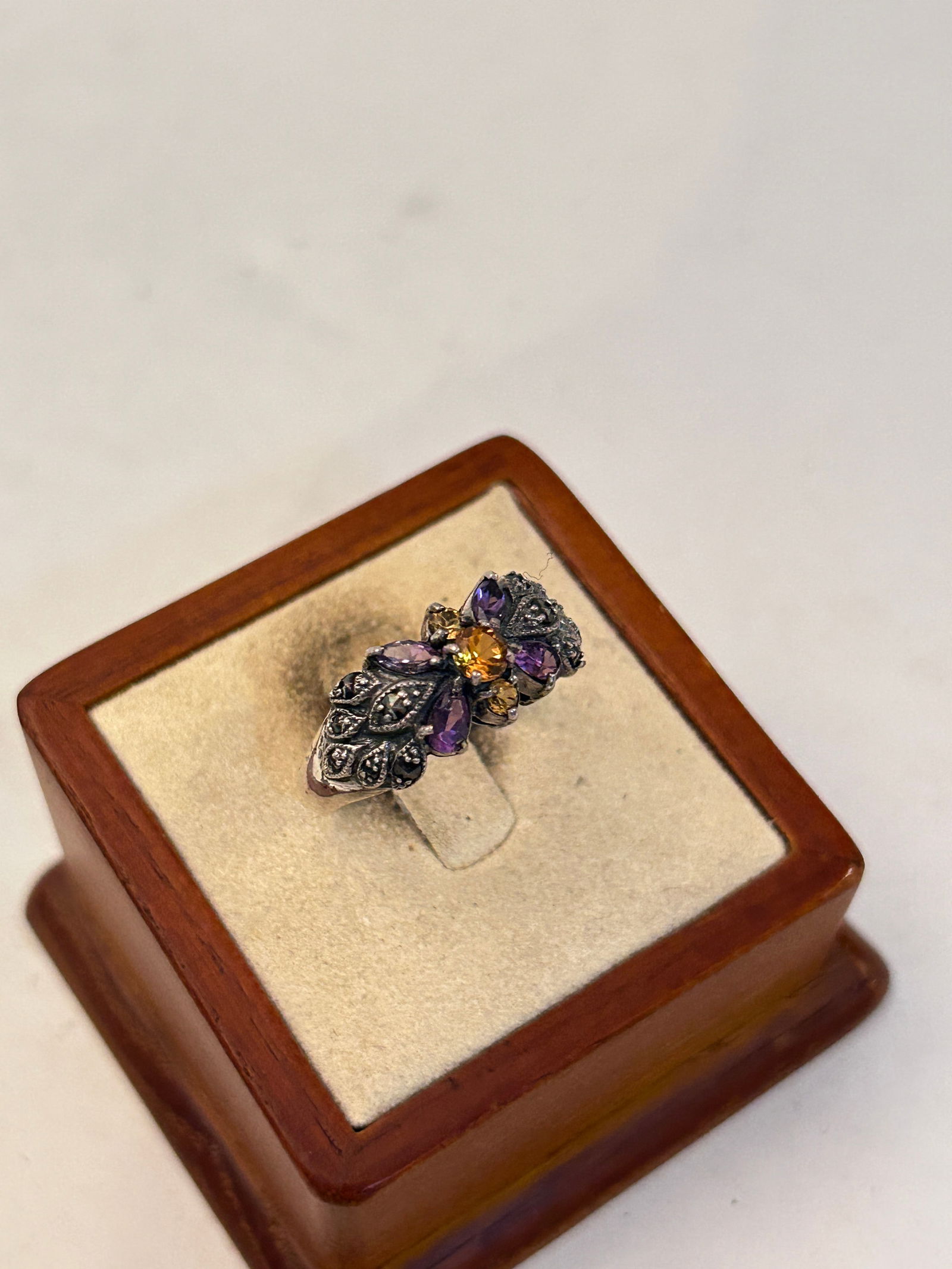 Vintage Sterling Silver Tested Amethyst Marcasite Ring Sz 9: Vintage Sterling Silver Tested Amethyst Marcasite Ring Sz 9 Please view all photos as they are part of the description and condition of this Item, Feel free to contact me with questions or picture req