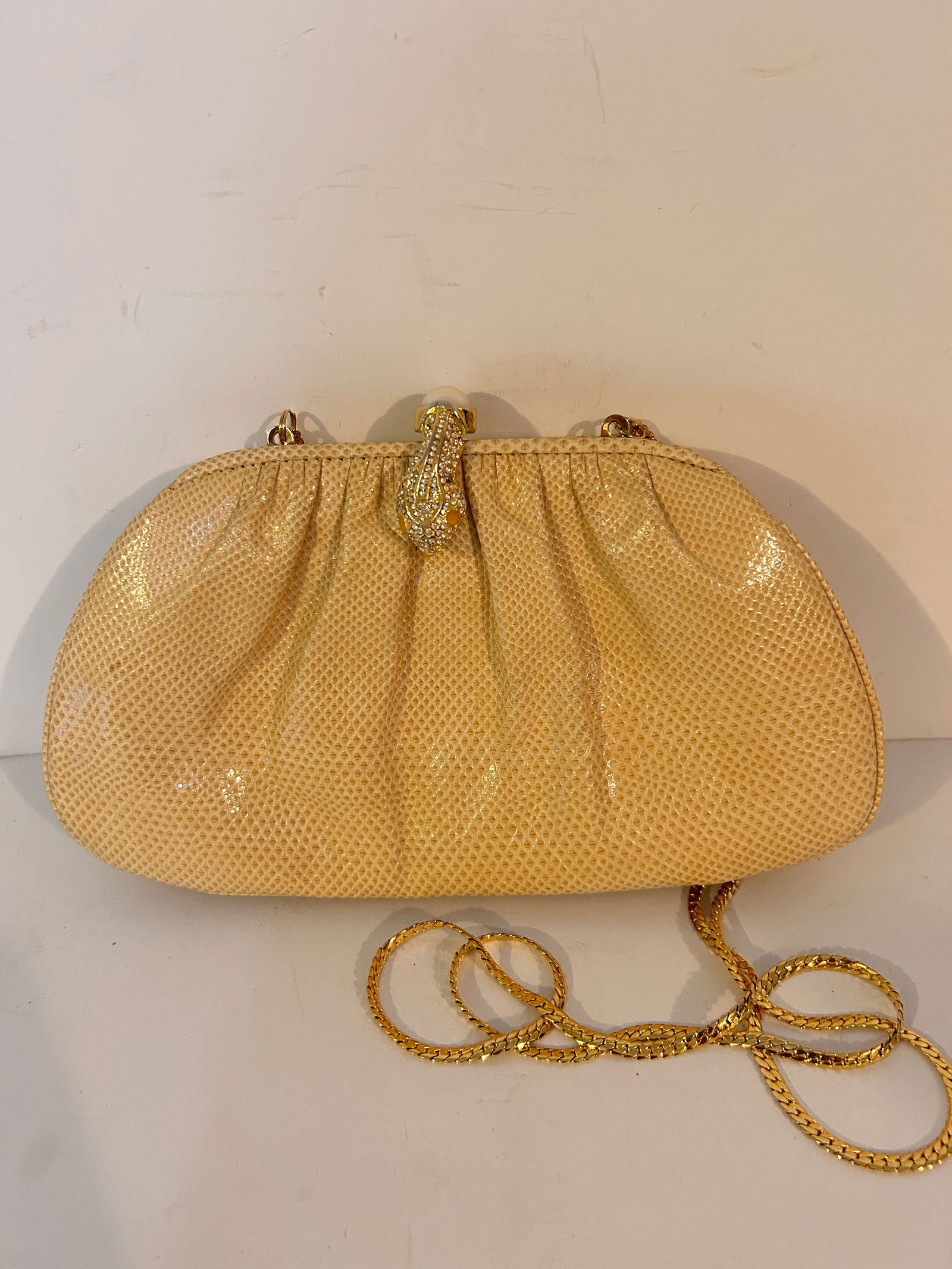 Vintage Ashneil Tan Pebbled Leather Hobo Bag Rhinestone Snake (1 of 6)