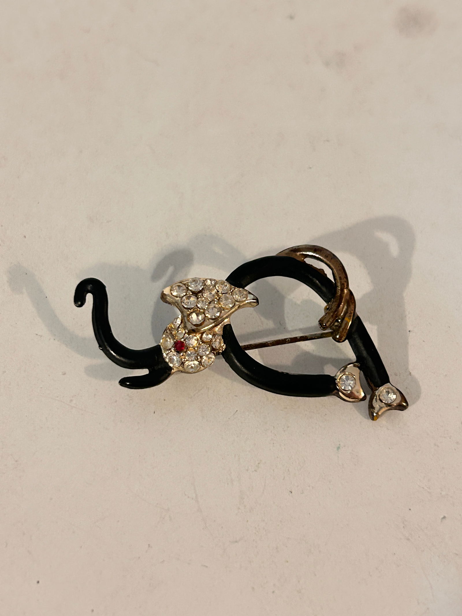 Vintage Elephant rhinestone Black Brooch.: Vintage Elephant rhinestone Black Brooch. Please view all photos as they are part of the description and condition of this Item, Feel free to contact me with questions or picture requests! Used Item A