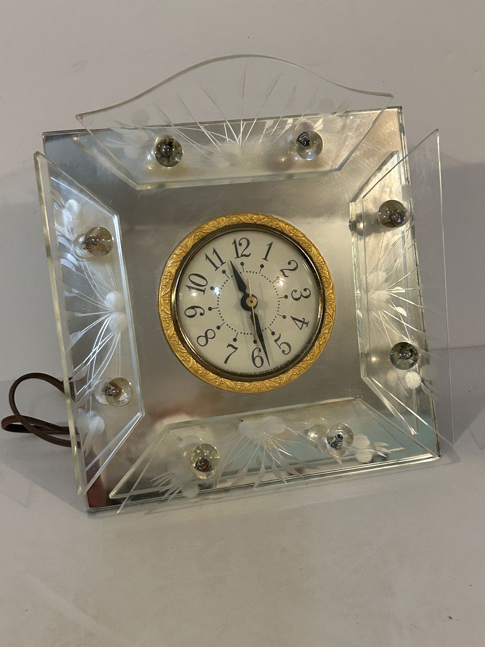 Vintage Glass Mirror Deco Sessions Electric Shelf Clock Working 8 by 8 (1 of 4)