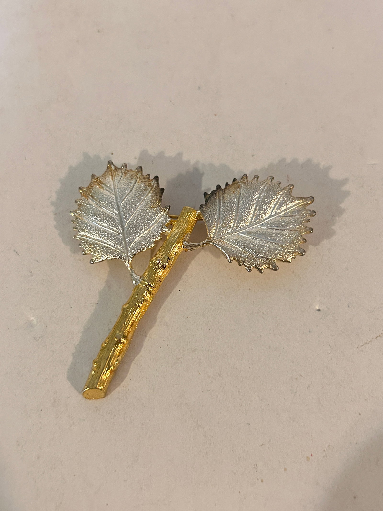 Vintage Gold Tone Silver Leaf Brooch (1 of 4)