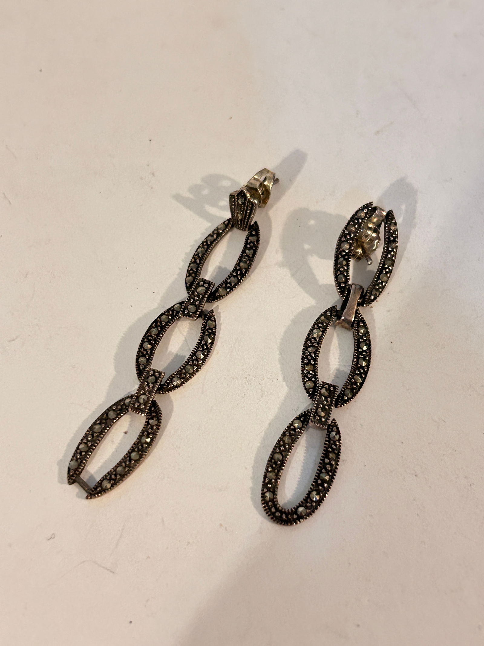 Vintage Sterling Silver marcasite Earrings 7 grams (1 of 4)