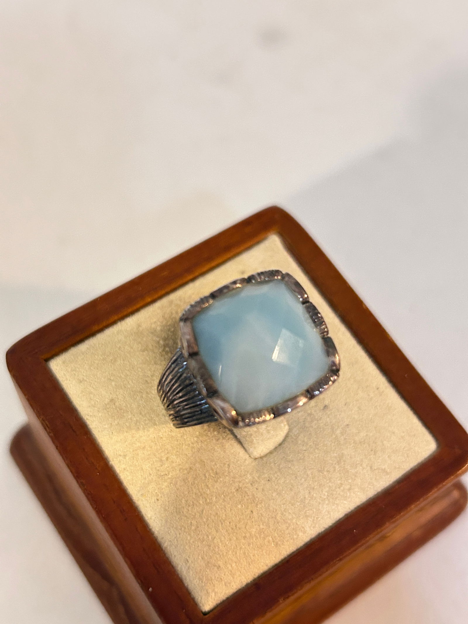 Vintage Sterling Silver Larimar Blue Ring Sz 10 Signed RE 9 Grams (1 of 5)