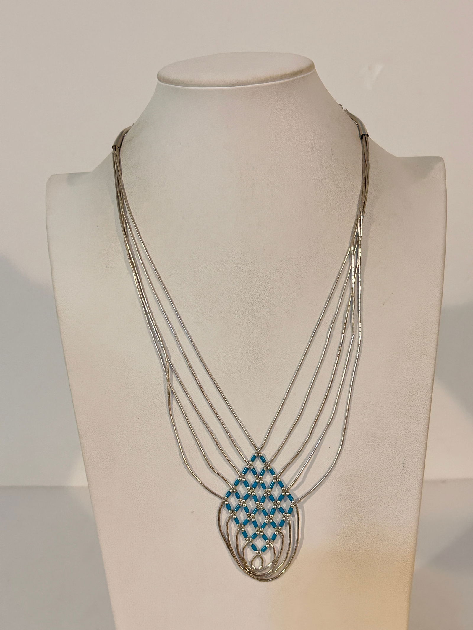 Vintage sterling silver Tribal Style turquoise waterfall necklace chain 925 20": Vintage sterling silver Tribal Style turquoise waterfall necklace chain 925 20" Please view all photos as they are part of the description and condition of this Item, Feel free to contact me with