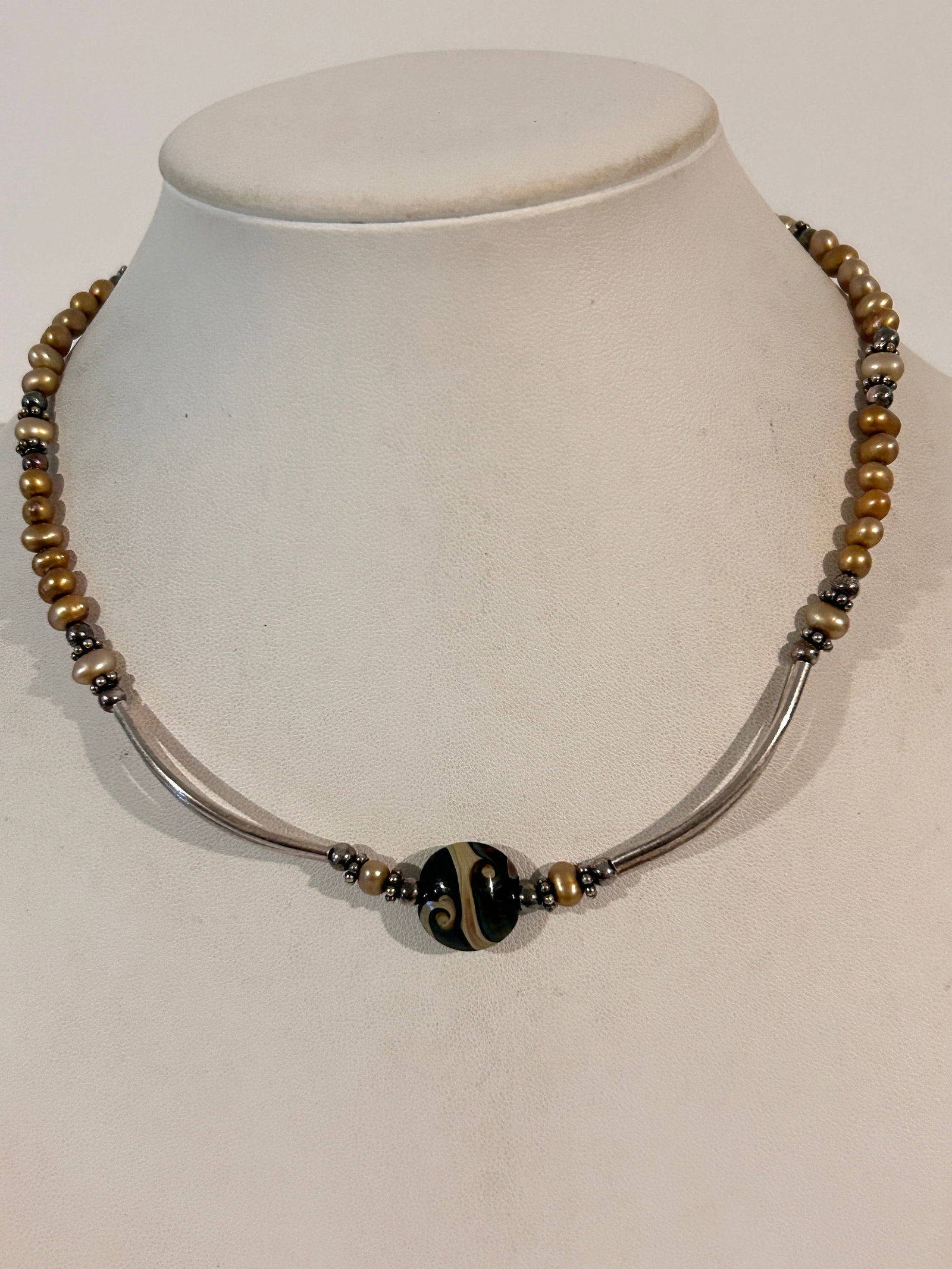 Vintage Sterling Silver Glass Pendant Necklace 15" (1 of 5)