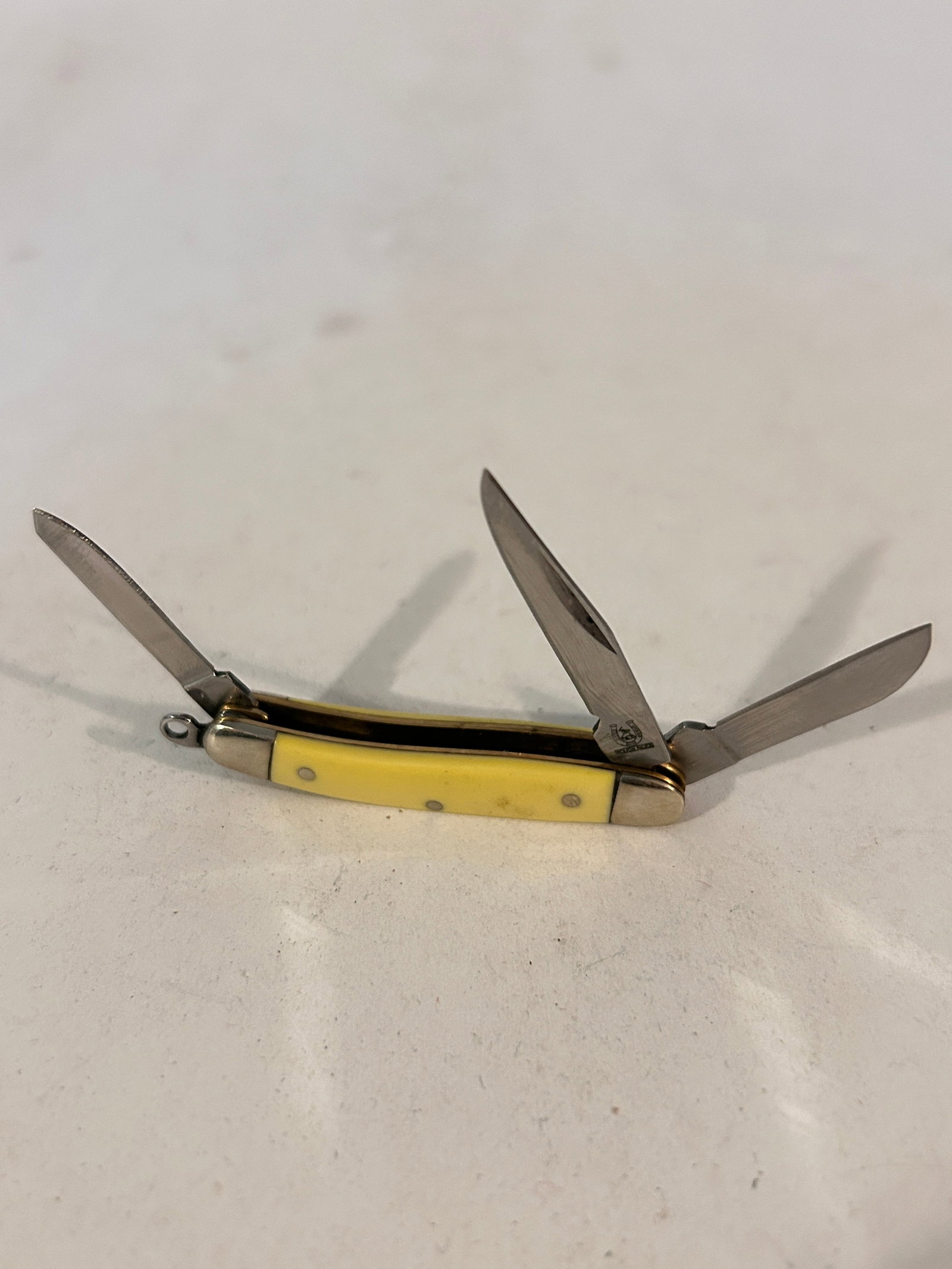 Rough Rider Folding Fob Knife 2 Blade Yellow Handle (1 of 5)