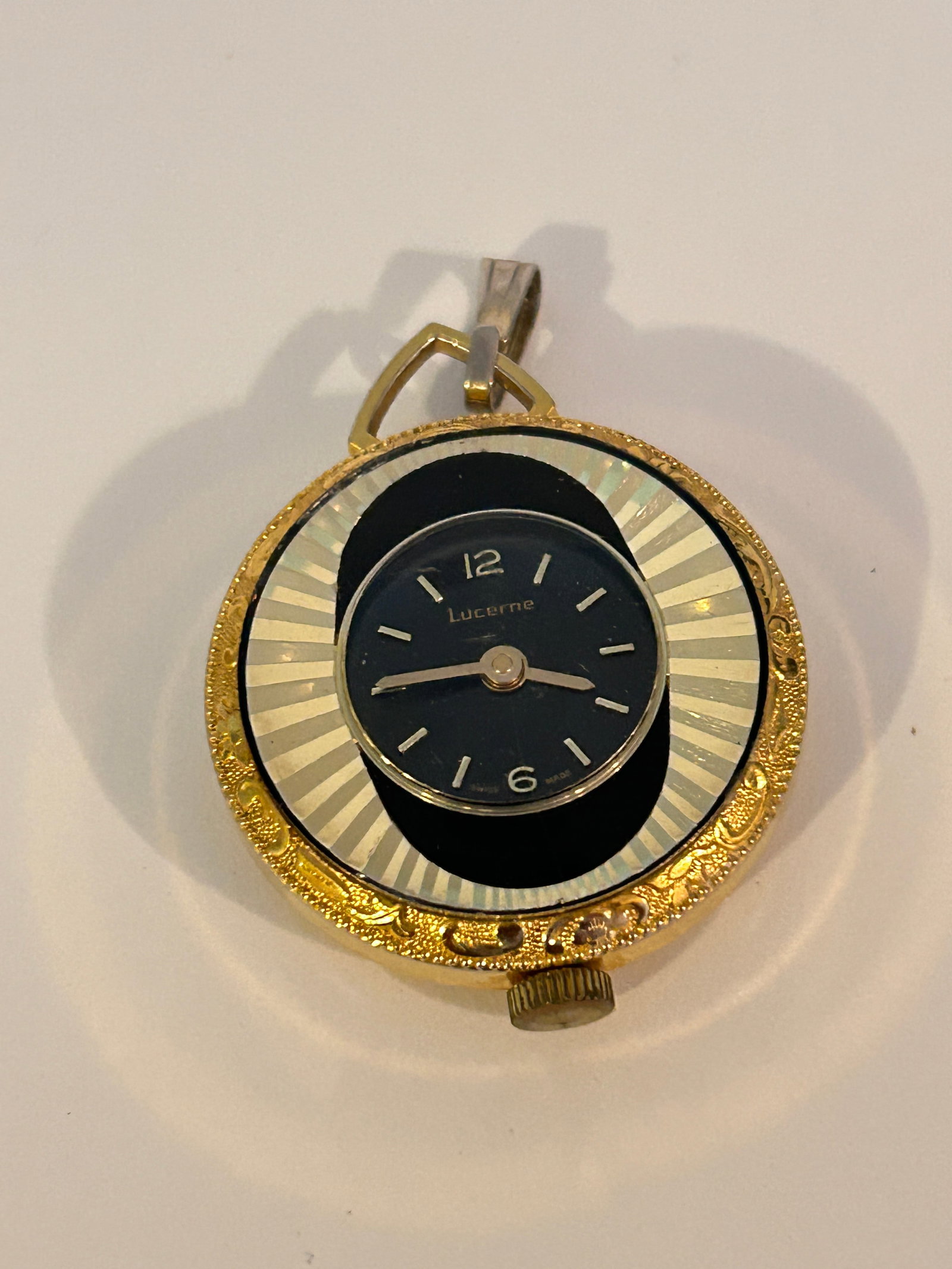 Vintage Lucerne Swiss Made Wind-up Analog Gold Tone Pocket Pendant Watch working (1 of 5)