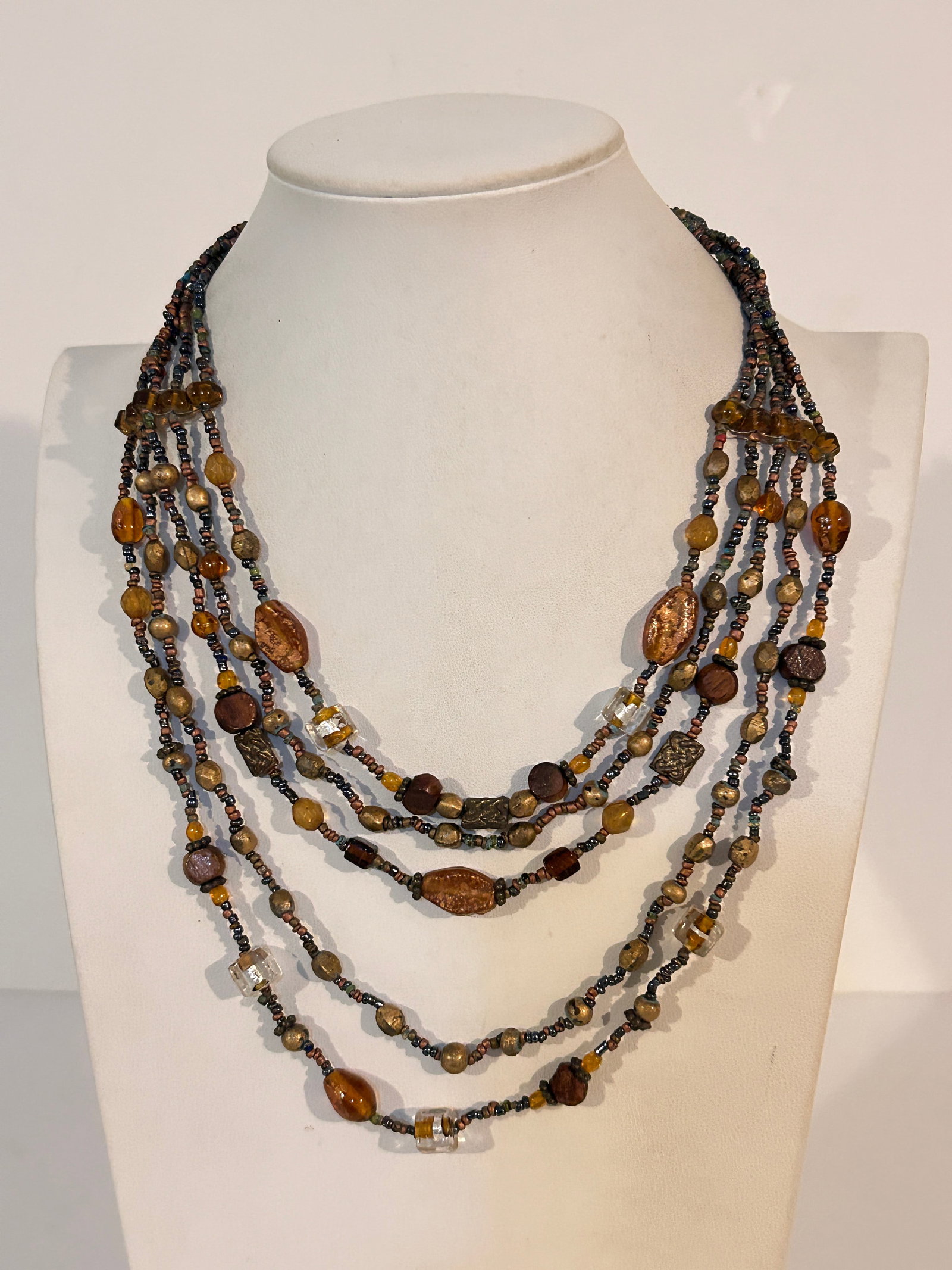 Vintage multi-strand beaded necklace amber clear glass and plastic beads 18": Vintage multi-strand beaded necklace amber clear glass and plastic beads 18" Please view all photos as they are part of the description and condition of this Item, Feel free to contact me with questio