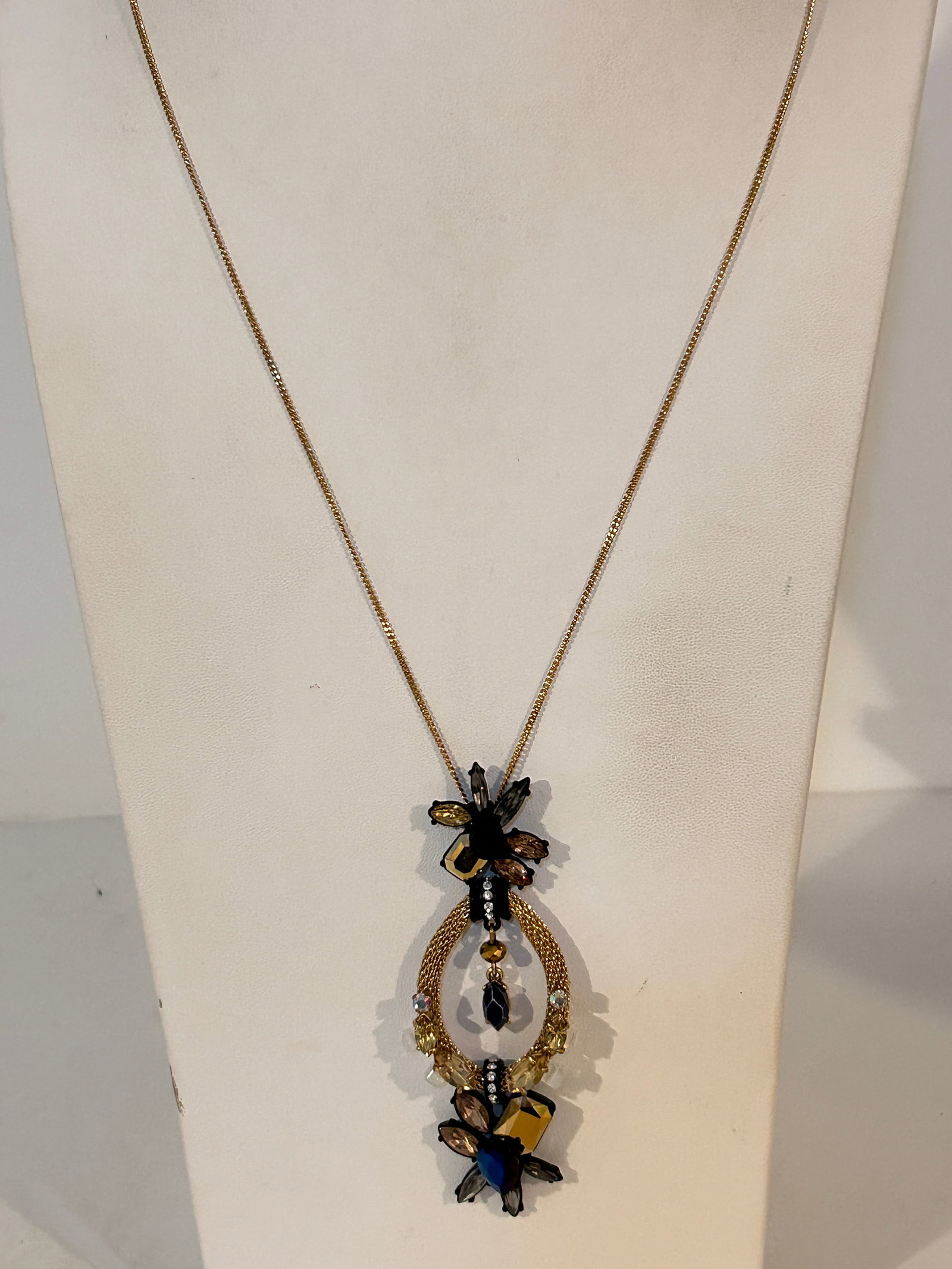 J.Crew Mixed Crystal Hoop Pendant Necklace 32" (1 of 5)